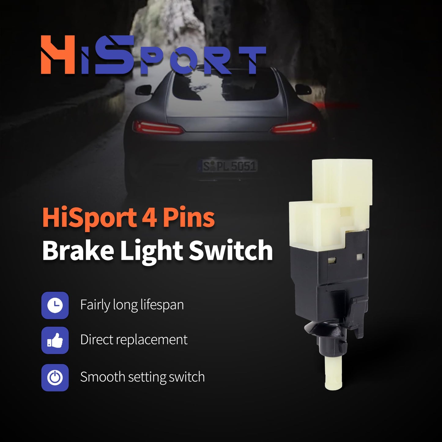 HiSport Brake Light Switch 4Pin Compatible with Mercedes-Benz Sprinter 2500 3500 2010-2022 CLS63 AMG CLS550 2007-2011 E320 E350 E550 E63 AMG 2007-2009, Replaces 0015454409