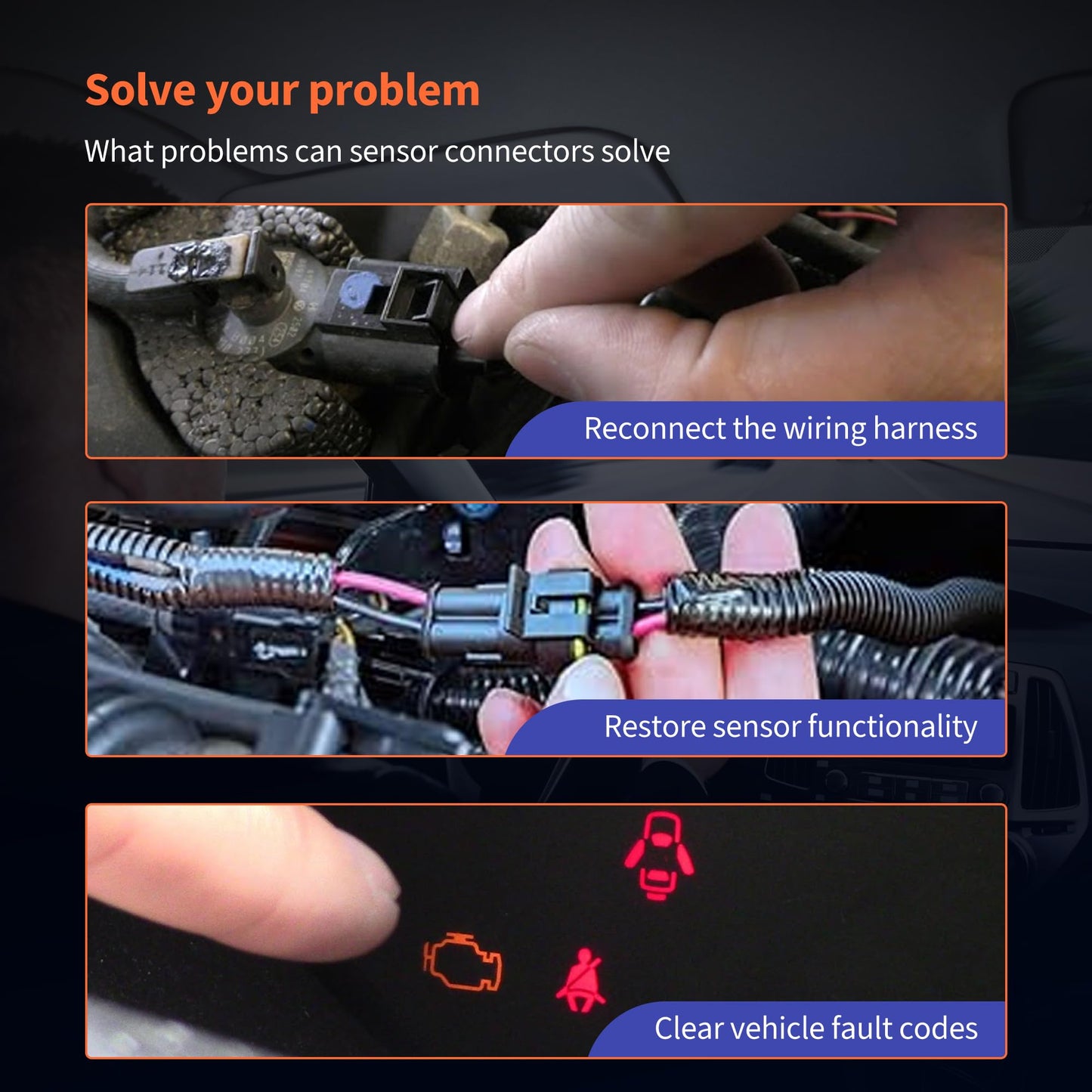 HiSport Connector Sensor Plug Adapter Plug Clip Kit - Compatible with Audi A3 A4 A5 A6 A7 A8 Q3 Q5 Q7 Volkswagen Beetle E-Golf Porsche Boxster Rabbit Replaces 1J0973702 8Z0820535 6RD820535