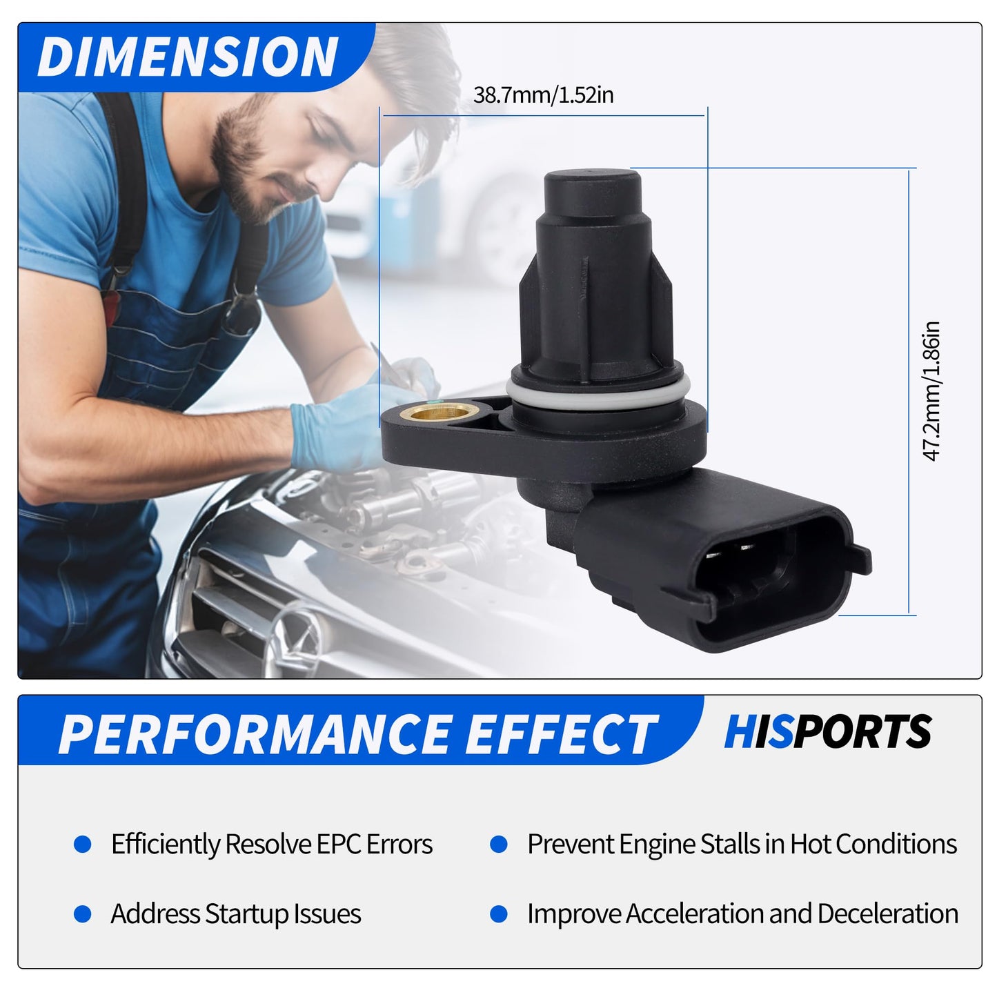 HiSport Engine Camshaft Position Sensor Compatible with Kia Soul 2010-2016 Rio 2012-2015 Forte Koup Hyundai Accent 2012-2019 Veloster 2012-2017 Sonata Replace 393502B030