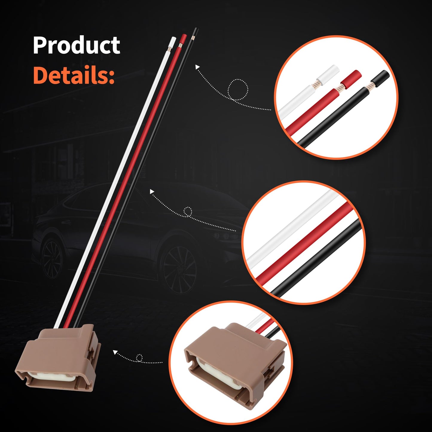 HiSport 2U5Z13411SA Turn Signal Light Socket with 3 Wire Pigtail Connector Compatible with Ford Lincoln Mercury Mazda YF1Z13411CA, 2 Sets