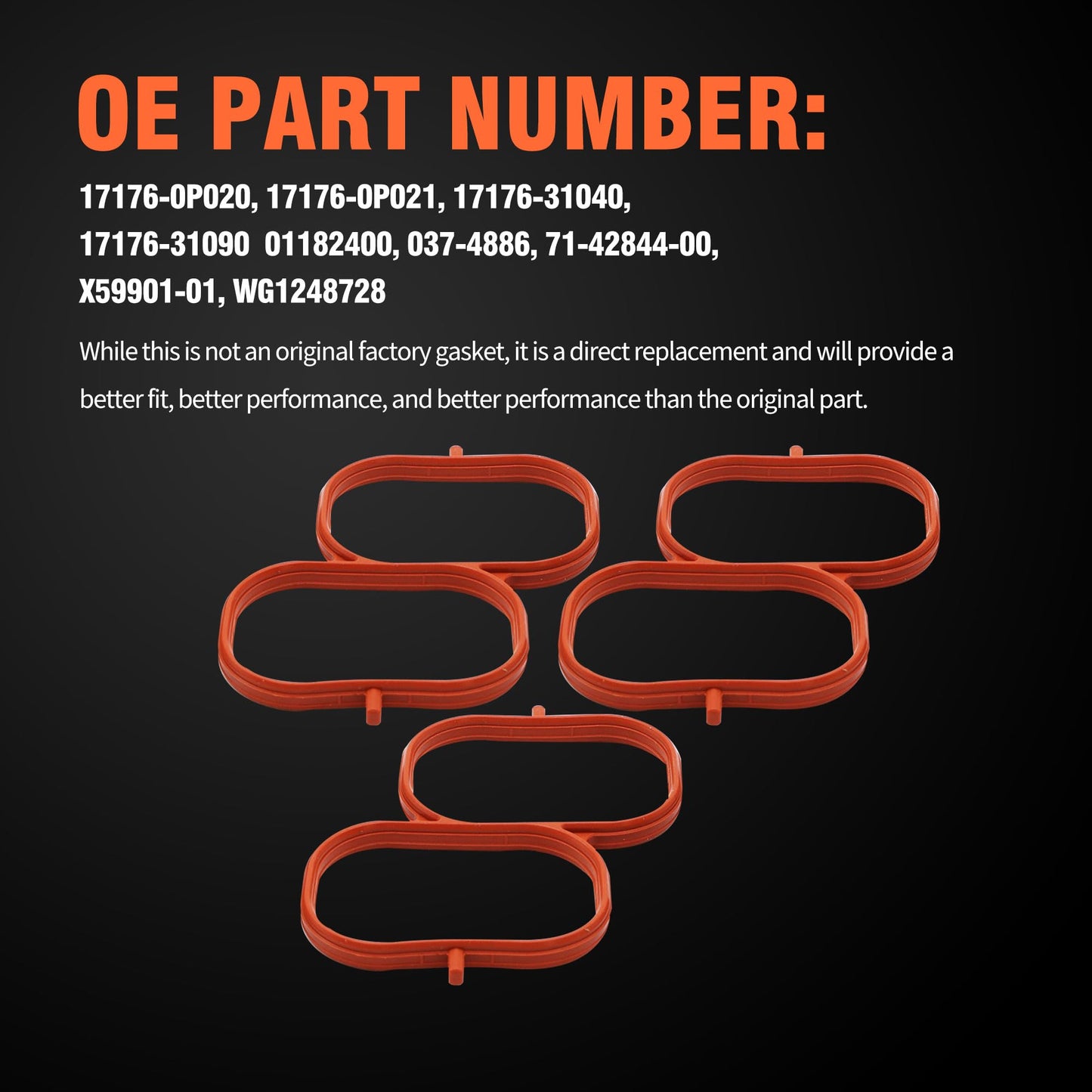 HiSport 3Pcs Air Surge Tank to Intake Manifold Gasket 17176-0P021 Compatible with Lexus ES350 RX350 RX450h 2007-2017,Replacement for Toyota Avalon Camry Highlander Sienna Venza RAV4 3.5L 2005-2017