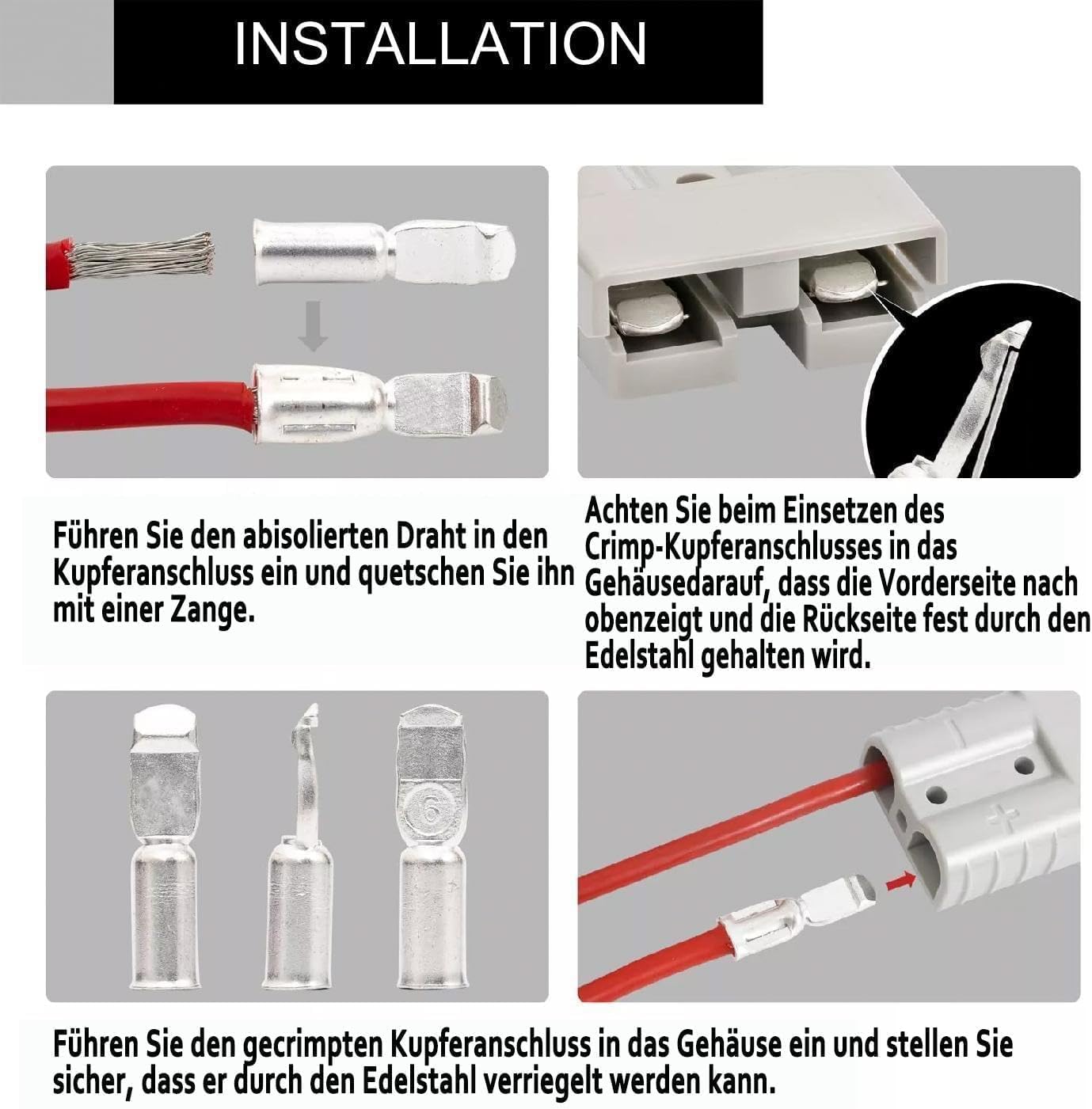 HISports Batterie Anschluss (2 Stück), 50A 12V Stecker, Batteriekabel, Schnellanschluss, Batterieanschlussstecker mit staubdichtem Stecker für Auto, Wohnmobil, Motorrad, Marine, Solaranlage