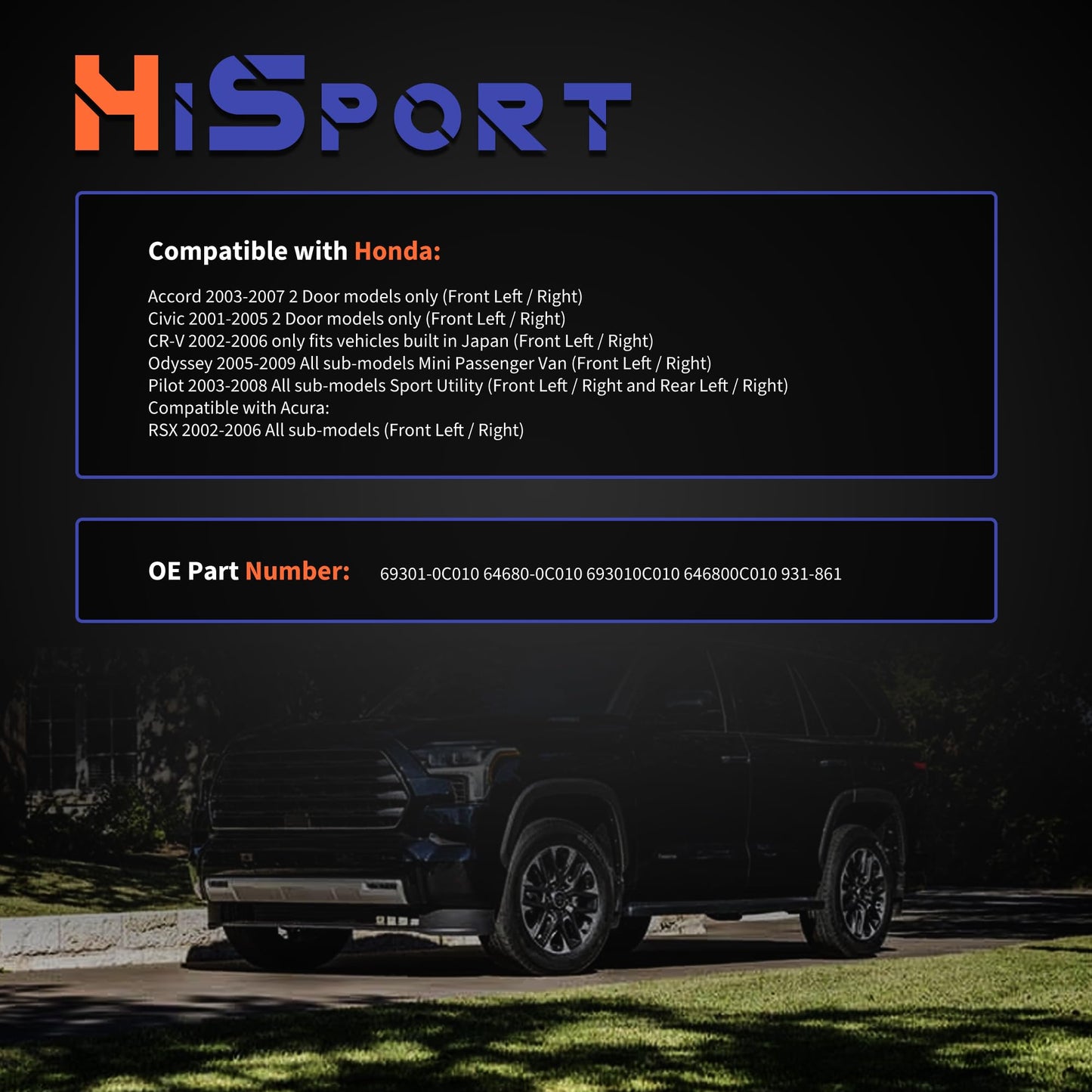 HiSport 72155-S5P-A11 Door Lock Actuator Motor Front Left & Right - Compatible with Honda Accord 2003-2007 Civic 2001-2005 CR-V 2002-2006 Odyssey 2005-2009 Pilot 2003-2008 Acura RSX 2002-2006