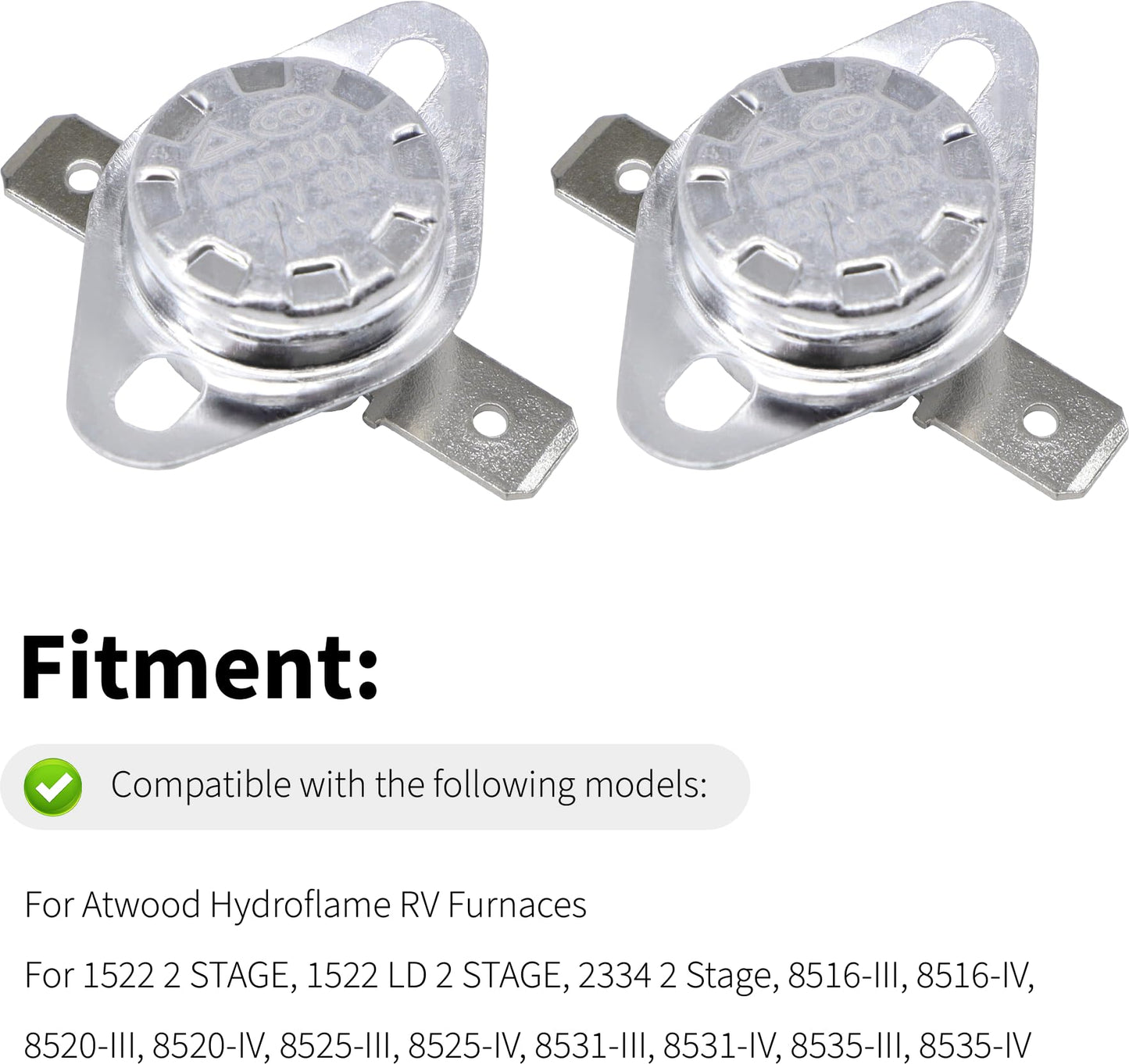HiSport 37022 Furnace Thermostats Limit Switch 2PCS - Compatible with Atwood Hydroflame RV Furnaces 8516-III 8516-IV 8520-III 8520-IV 8525-III 8525-IV 8531-III 8531-IV 8535-III 190¨H