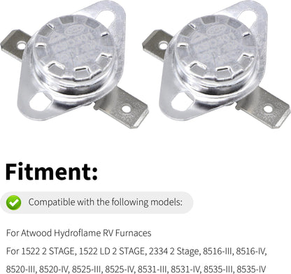 HiSport 37022 Furnace Thermostats Limit Switch 2PCS - Compatible with Atwood Hydroflame RV Furnaces 8516-III 8516-IV 8520-III 8520-IV 8525-III 8525-IV 8531-III 8531-IV 8535-III 190¨H