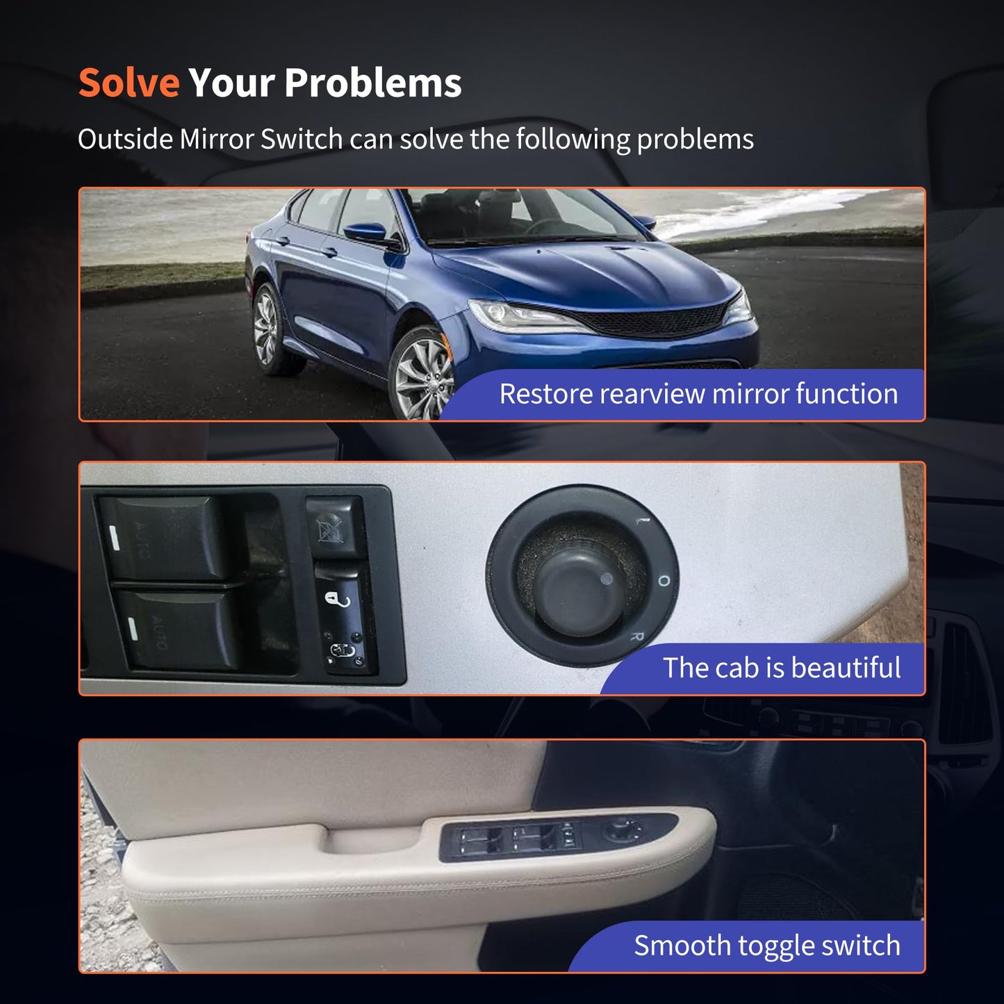 HiSport Car Power Rear View Mirror Conrtol Switch - Compatible with Chrysler 200 Sebring Aspen Dodge Avenger Caliber Dakota Durango Jeep Compas Patriot 2007-2014 - Replace 56040694AD