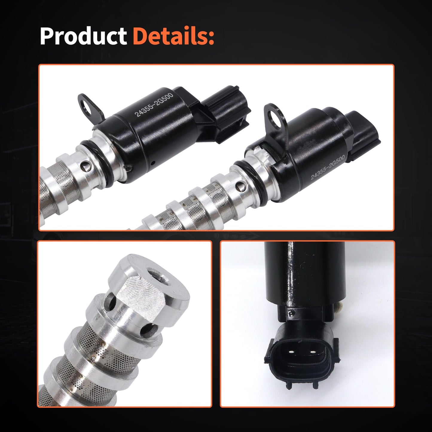 HiSport Engine Variable Valve Timing Solenoid - Inkake & Exhaust Oil Control Valve Compatible with Hyundai Models/Kia Models, Replaces 243752G500 243552G500 2PCS