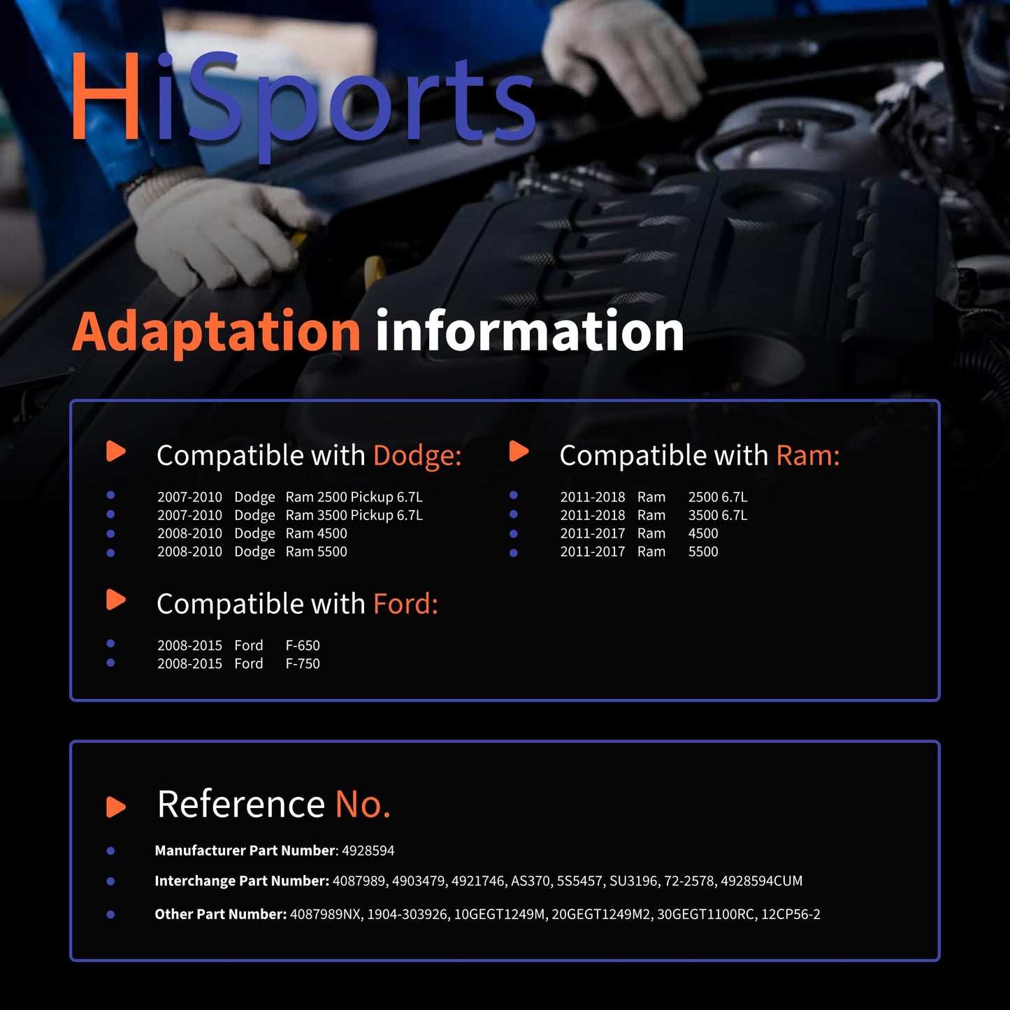 HiSport Exhaust Gas Pressure Sensor Replacement for Cummins ISX ISM ISC ISB ISL Diesel,Replacement for Dodge Ram 2500 3500 6.7L Replace 4928594 4921746 4087989