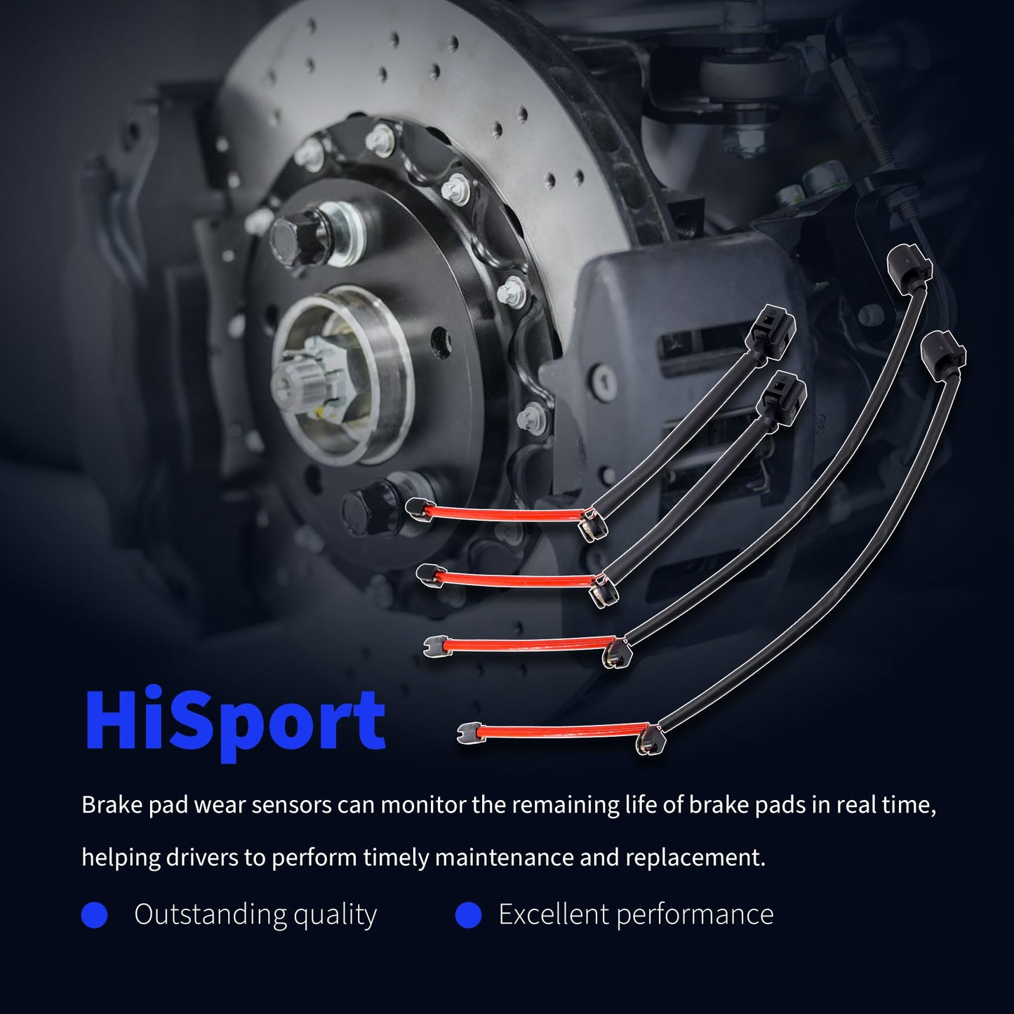HiSport 4Pcs Front and Rear Disc Brake Pad Wear Sensors - Compatible with Audi Q7 2007-2015 Porsche Cayenne 2003-2010 Volkswagen Touareg 2004-2018 Replace 11633003 11633004