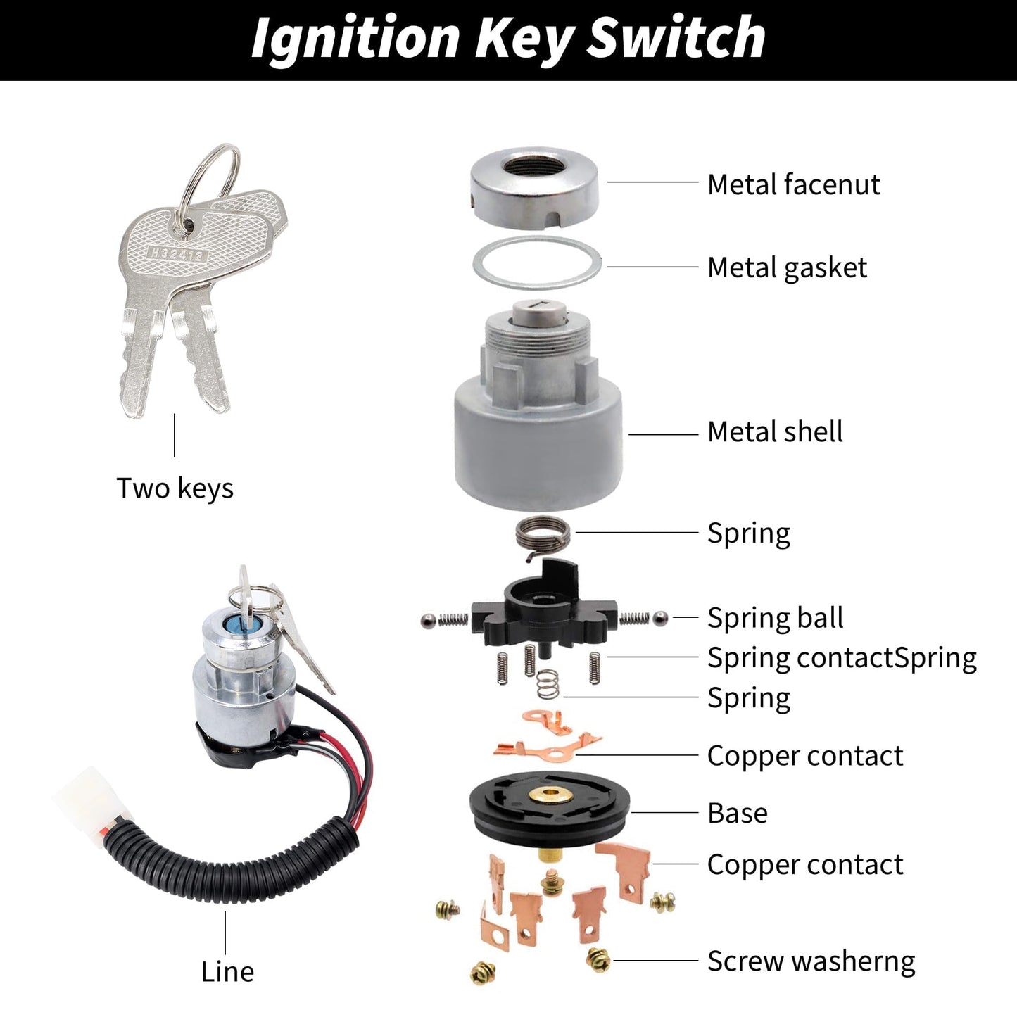 HiSport TC020-31822 Ignition Key Switch - Compatible with Kubota Tractor L2050 L2250 L2350 L2500 L2501 L2550 L2600 L2800 L3000 L2850 L3200 L3400 L3700 L3800 L4300 L4400 MX4700 MX5000 MX5100