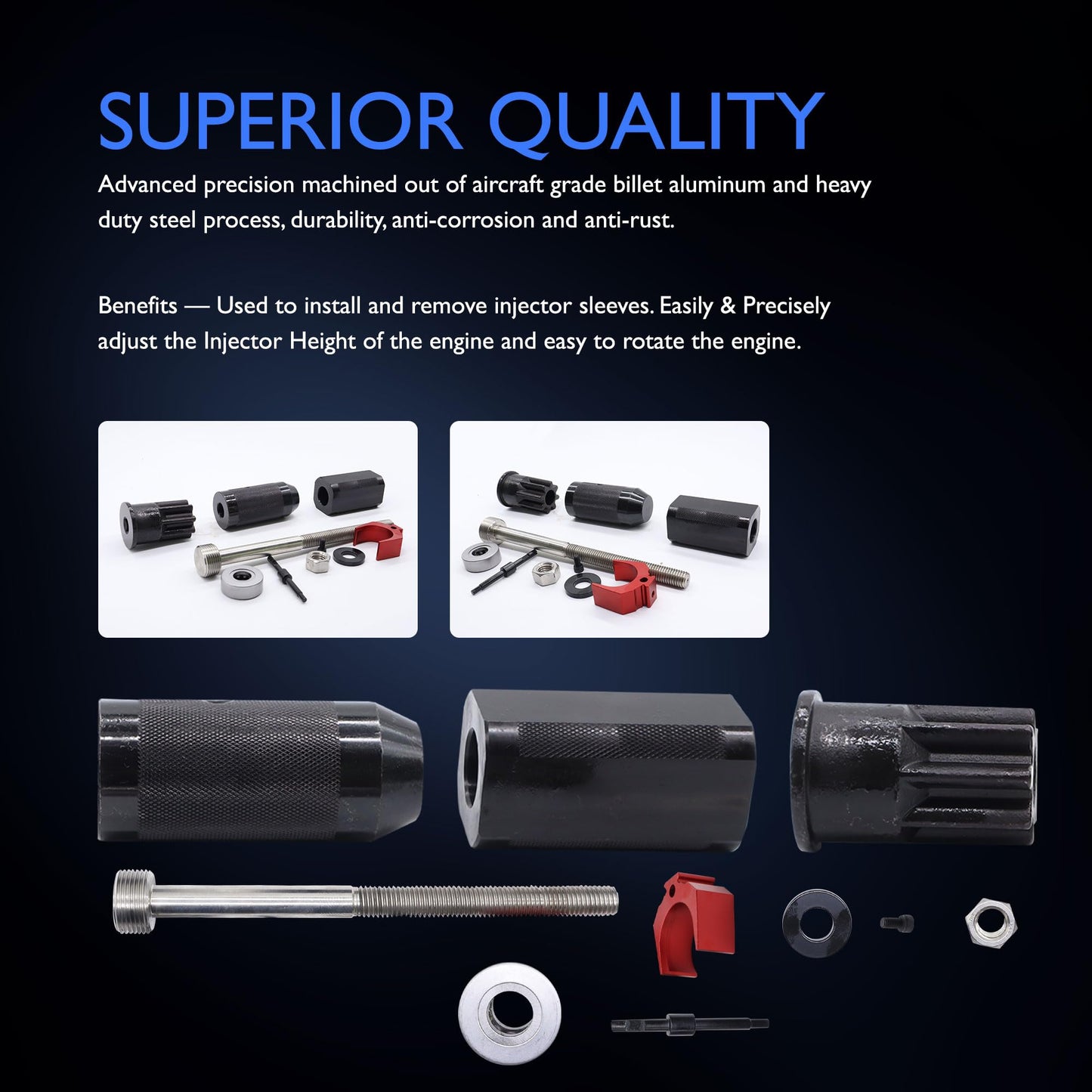 HiSport Fuel Injector Seal Install Tools for 9U-6891 CAT 3406E/C-15/C-16 Engines - 9U-6891 Injector Sleeve Remover Installer Set 8 PCS Include Injector Height Tool and Engine Barring Socket