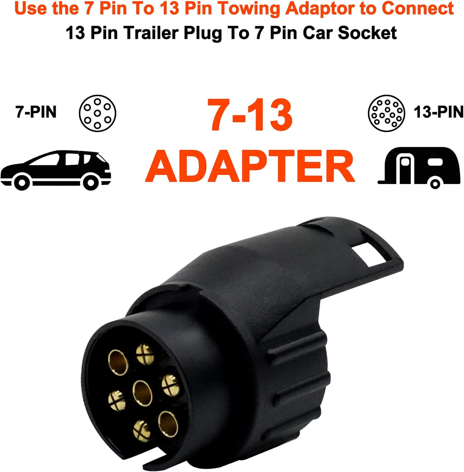 HISports 7 Pin To 13 Pin Towing Adaptor - 7 Pin To 13 Pin Trailer Adapter For Trailer Caravan Truck Bike Racks, 7 Pin To 13 Pin Towing Adapter Socket Plug 7pin To 13pin Adapter Converter Connector