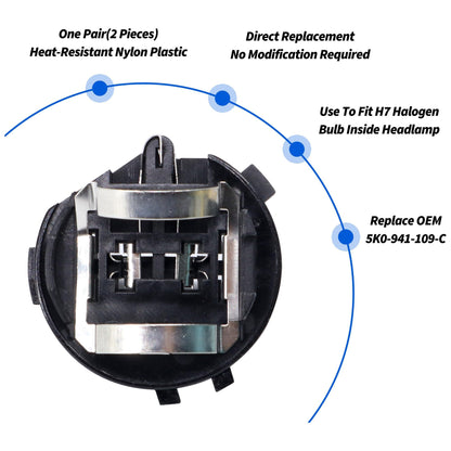 HiSport 5K0941109C 2PCS H7 Headlight Bulb Socket adapters Compatible with Volkswagen E-Golf 2015-2017, Eos 2012-2016, Golf 2011-2017, GTI 2011-2015, Jetta 2011-2014, Passat, Tiguan Limited