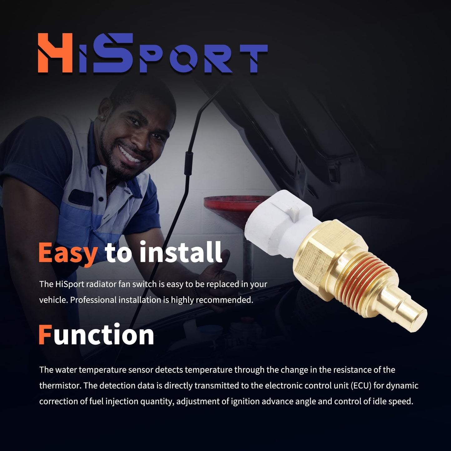 HiSport Engine Coolant Temperature Sensor - Compatible with GM Vehicles Chevy C1500 K1500 Tahoe Impala Buick Regal Oldsmobile 98 Replace 213-77