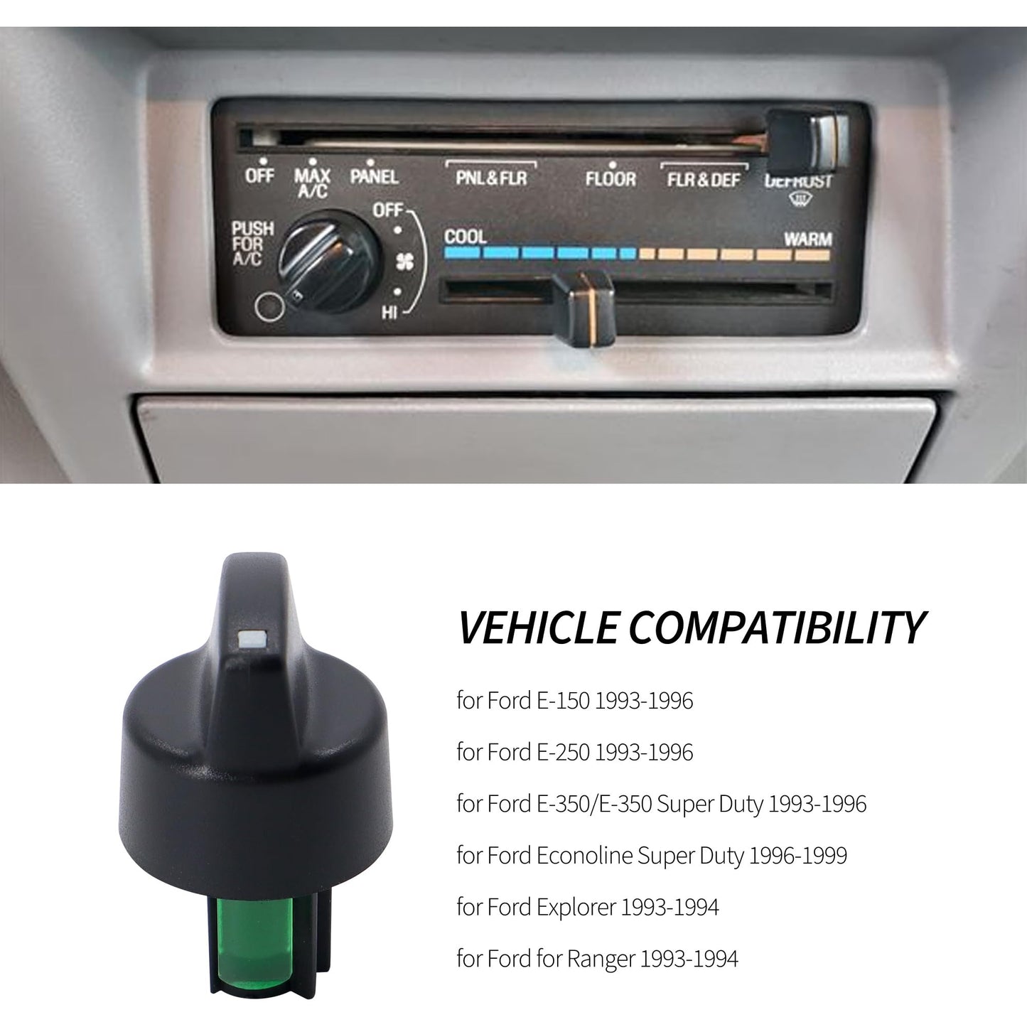HiSport 1PC A/C Heat Control Knob Switch Button Compatible with Ford Explorer Ranger E-150 E-250 (1993-1994) Made by ABS Plastic Black Heater A/C Knob Replacement for OEM F3TZ18513A