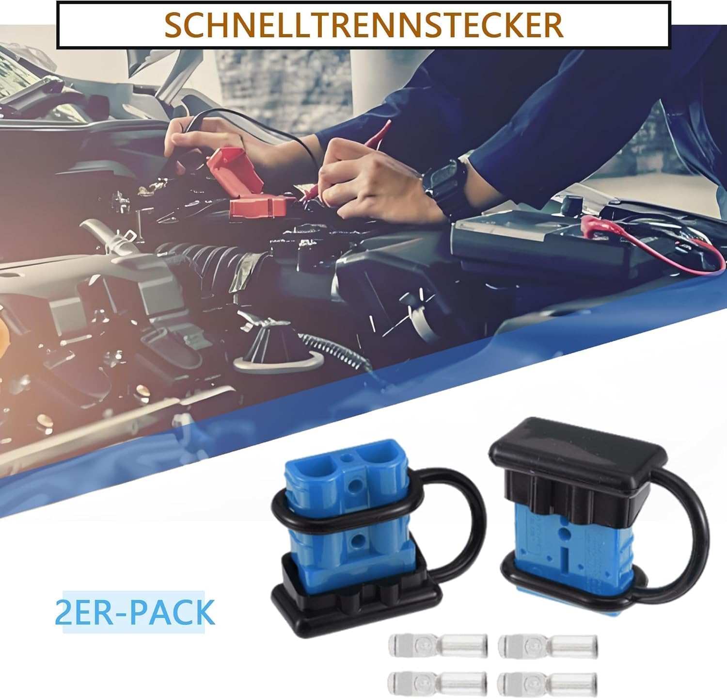 HISports Batteriestecker 50A, Batterie Anschluss-Schnellverbindungsstecker mit Staubschutzkappe für Klimaanlage, Wohnmobil, Wohnwagen, Boot, 2 Stück Blau