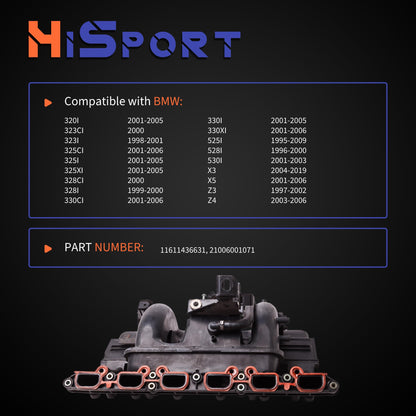 HiSport Engine Intake Manifold Gasket - Compatible with BMW 320I 323CI 323I 325CI 325I 325XI 328CI Replaces 11611436631 21006001071