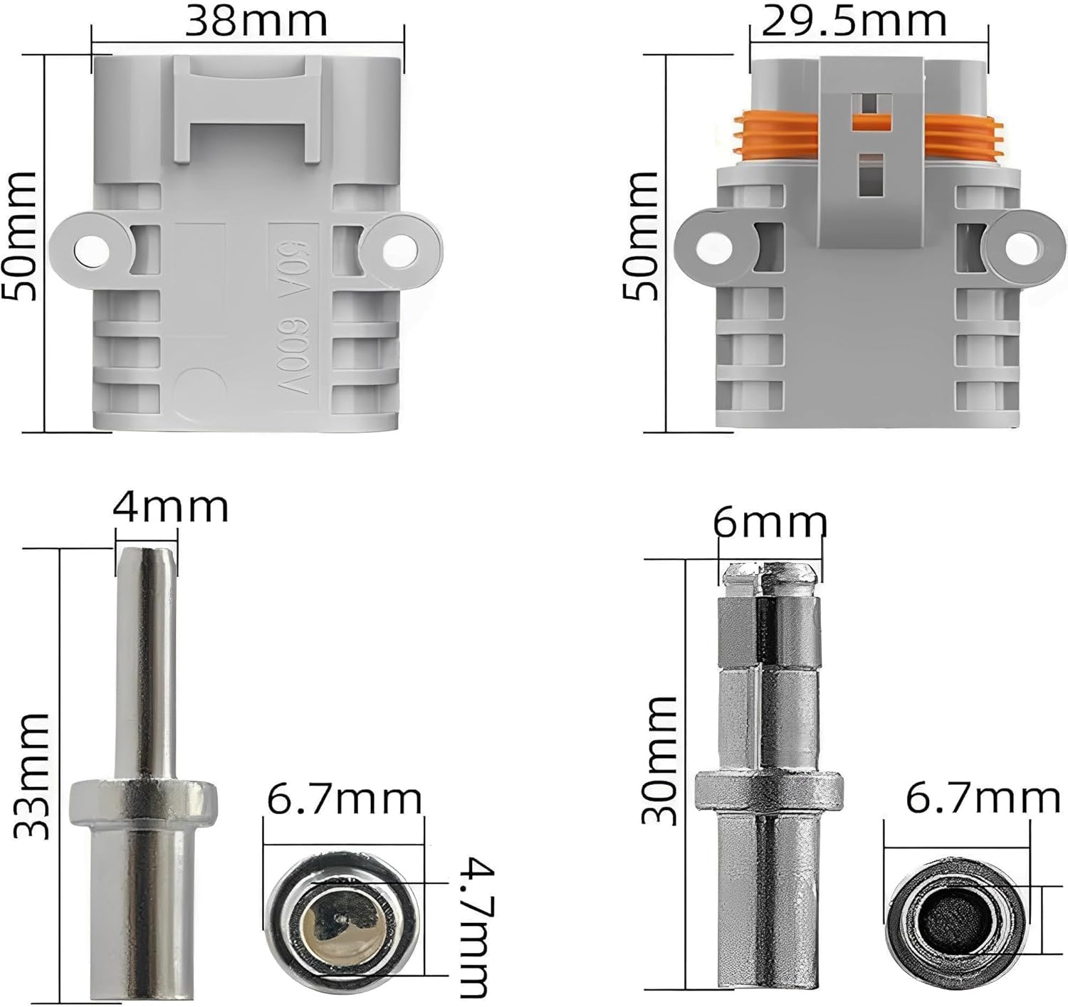 HISports 50A 600V Batterieanschluss Stecker (2 Satz) - Schneller und einfach zu montierender Steckverbinder für Klimaanlagen, Wohnmobile und Wohnwagen，Steckverbinder Schnellanschluss Stecker