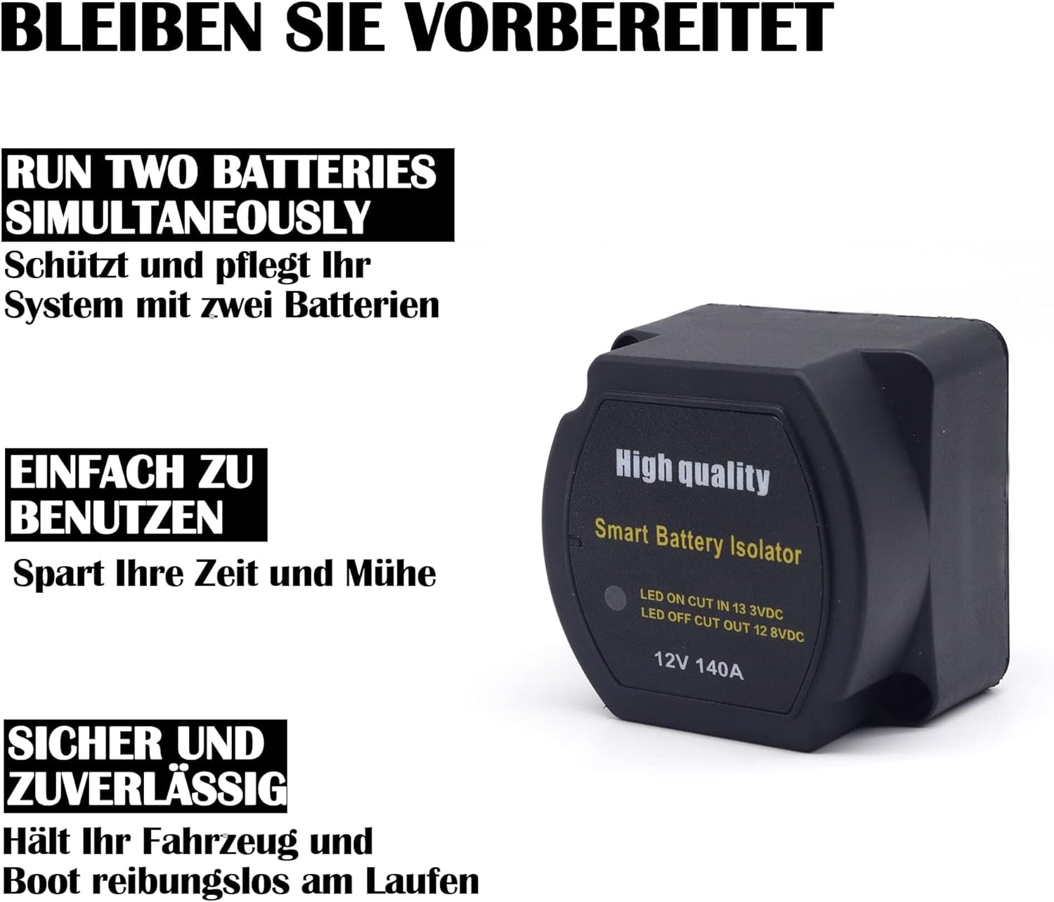 HISports 140A Spannung empfindliches Relais (VSR),Batterietrenner,IP67 Doppelbatterie Isolator Automatisches Batterie Trennrelais Kompatibel mit KFZ ATV UTV Wohnmobil Boot Wagen