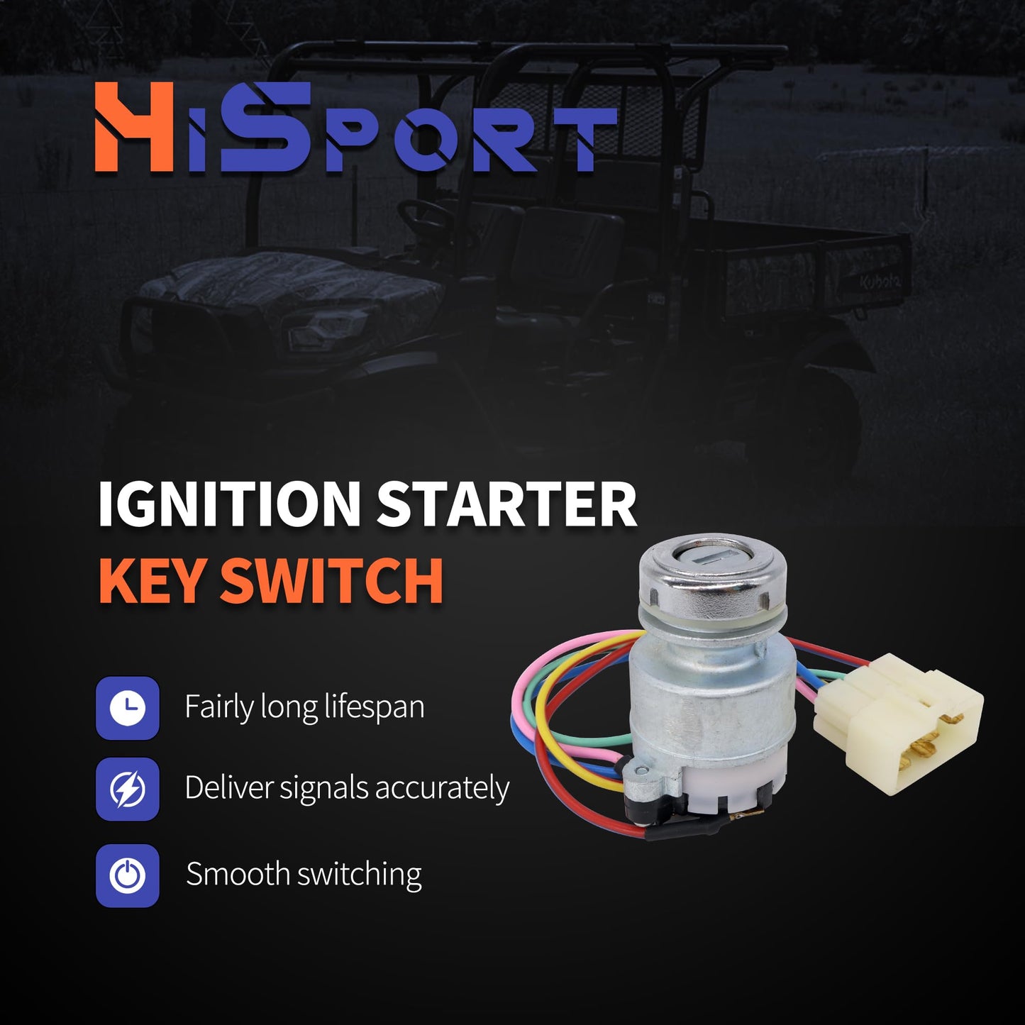 HiSport Ignition Switch W/2 Keys Compatible with Kubota RTV1100CW RTV1100CRX KIOTI CK DK DS RX Tractor Parts Accessories Replace T4625-B0100