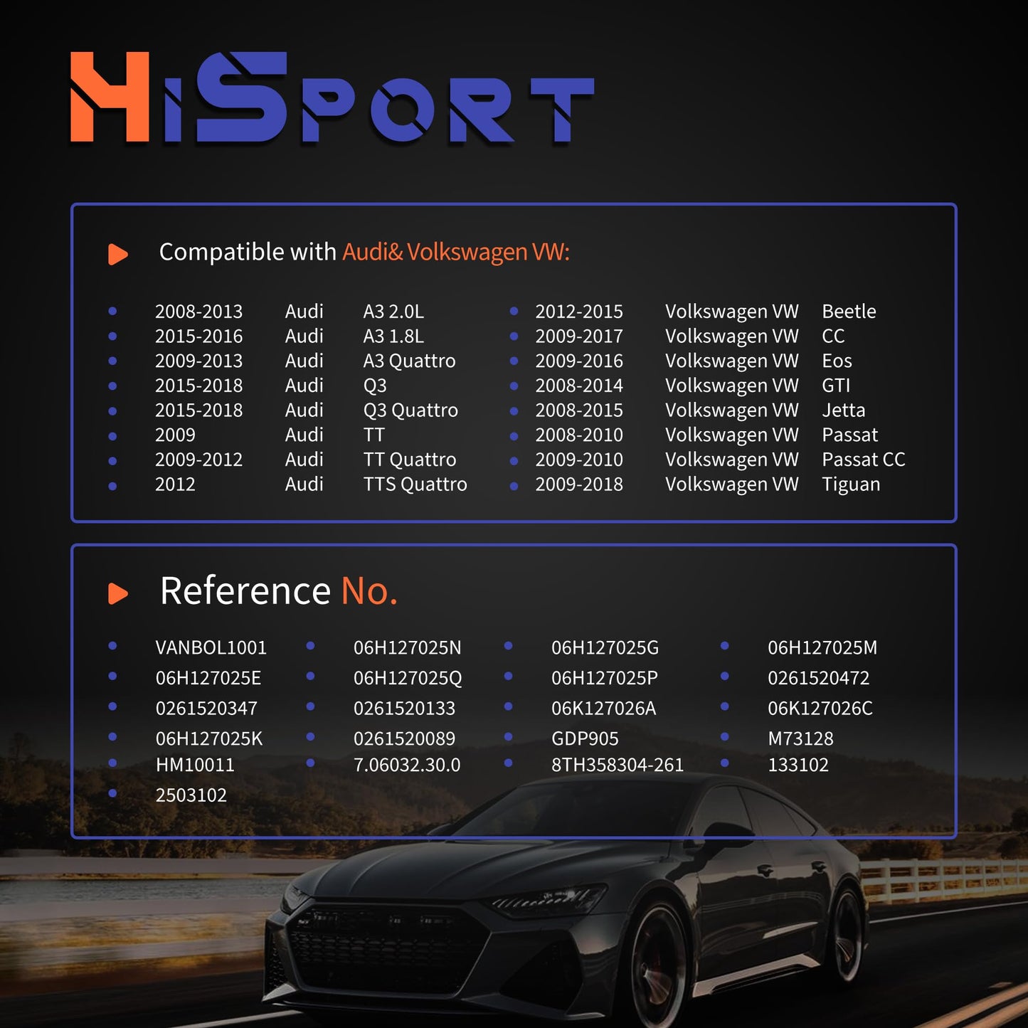 HiSport High Pressure Fuel Pump with Bolts 06H127025N 06H127025E 0261520472 Compatible with Audi A3 Q3 TT, Replacement for Volkswagen Beetle CC EOS GTI Jetta Passat 2010, Tiguan limited