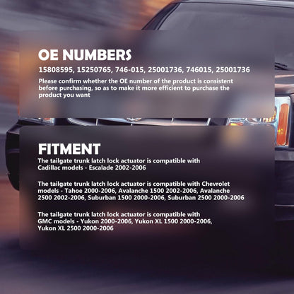 HiSport Tailgate Trunk Latch Lock Actuator - Compatible with Cadillac Escalade 2002-2006 Chevrolet Tahoe 2000-2006 GMC Yukon 2000-2006 Replaces 15808595 15250765