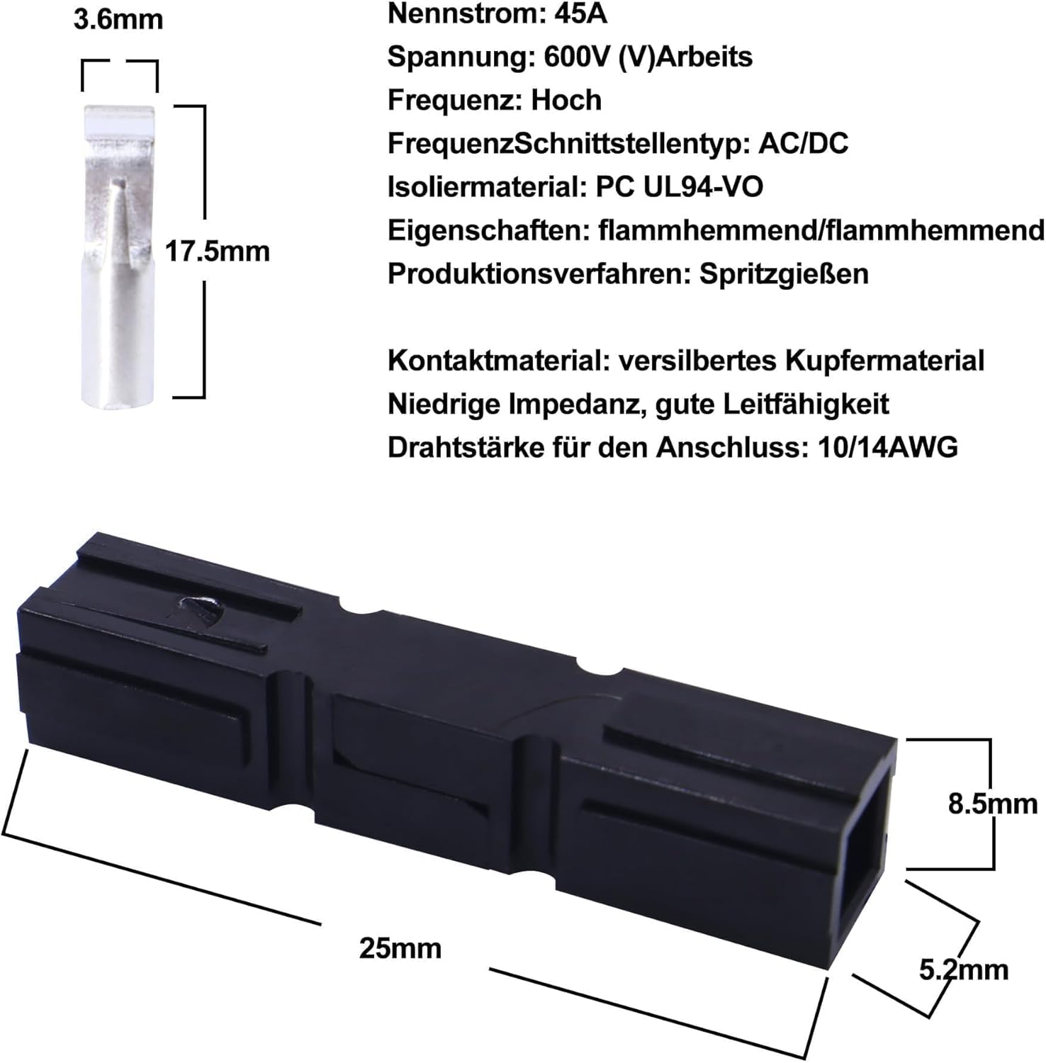 HISports 45 A Batterie Stecker,Anderson Stecker Batterieanschluss Schnellanschluss Stecker Terminal/Steckverbindung/Stecker/Batterie Verbindung 45 A (10 Paar Rot+Schwarz)