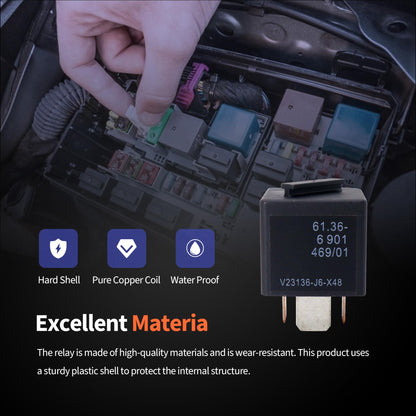 HiSport 12VDC 4 Pin Automotive Power Relay Multi Use V23136-J6-X48 61366901469 for E90 E91 E92 E93 CAS Module Compatible with BMW Cooper, 2PCS
