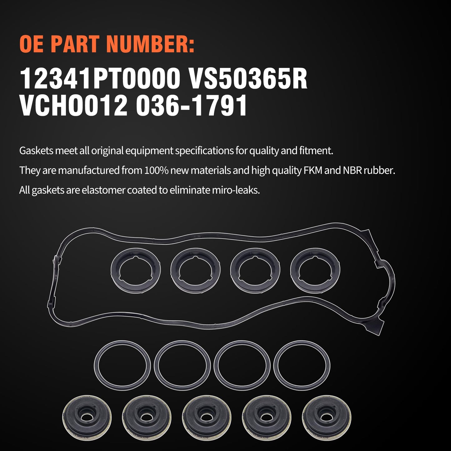 HiSport Engine Valve Cover Gasket Set - Compatible with Honda 1990-1997 Accord 2.2L 1995-1997 Odyssey 2.2L 1992-1996 Prelude 2.2L Compatible with Isuzu 1996-1997 Oasis 2.2L- Replace VS50365R