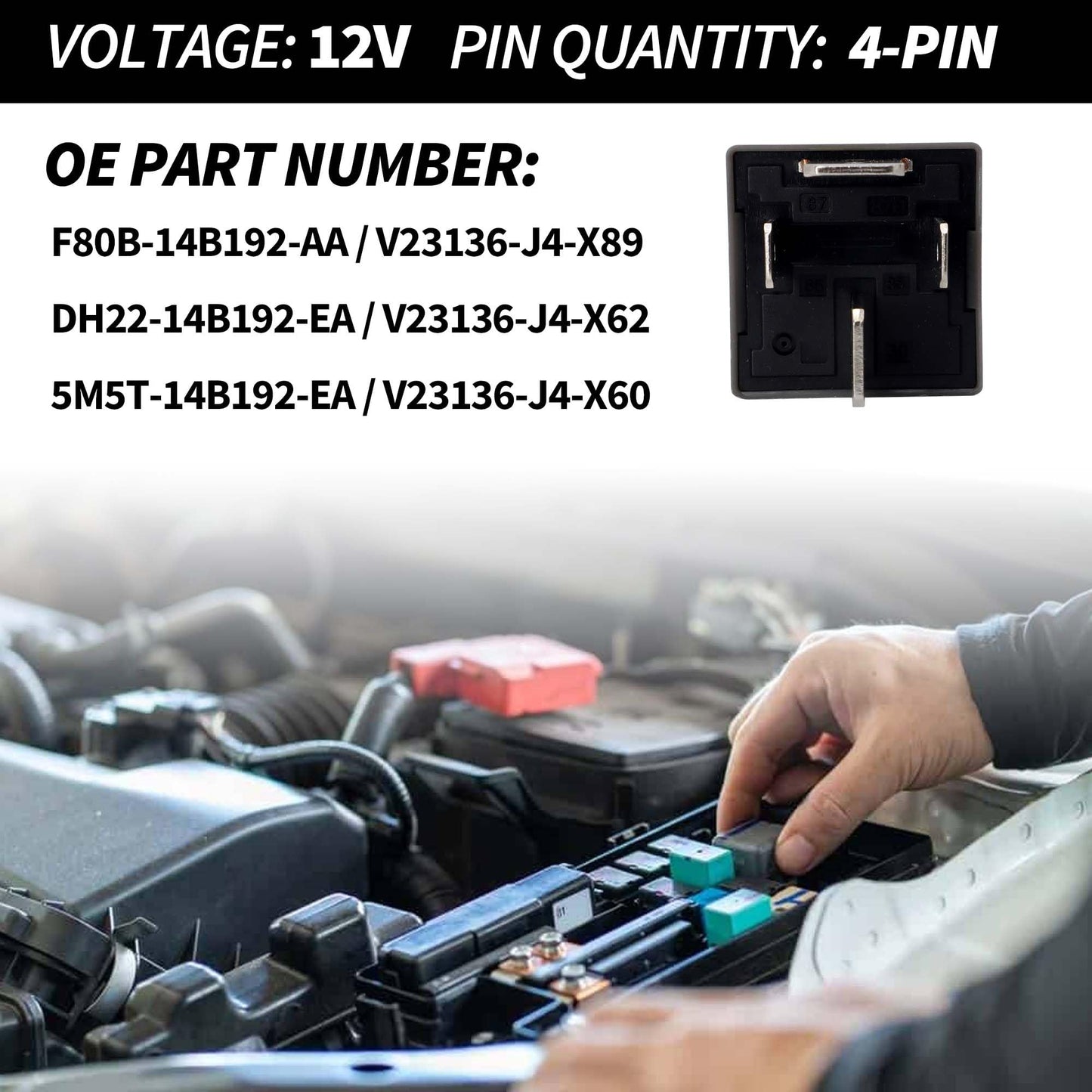 HiSport Relay F80B-14B192-AA 12VDC 70A 4Pins Automotive Power Relay Compatible with Ford Focus V23136-J4-X89 DH22-14B192-EA V23136-J4-X62 5M5T-14B192-EA V23136-J4-X60