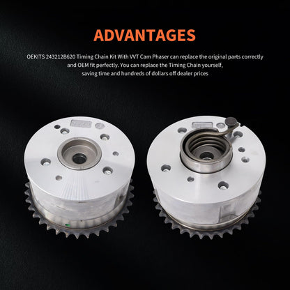 HiSport 243212B620 Timing Chain Kit with VVT Sprocket - Compatible with Hyundai Accent Elantra GT Kona Sonata Tucson Kia Forte Koup Forte5 Optima Rio Seltos Soul 2012-2021 1.6L