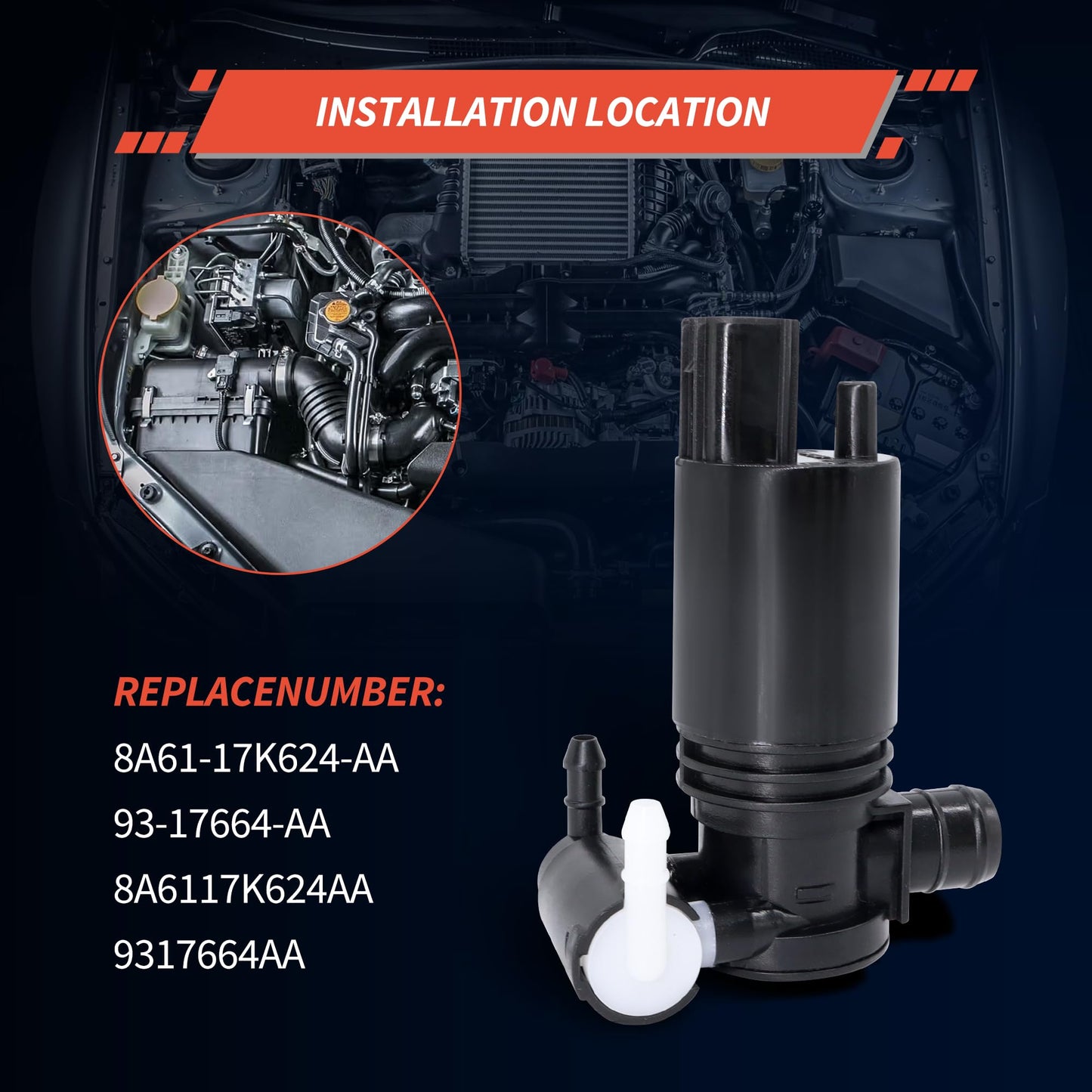 HiSport 8A61-17K624-AA Windshield Washer Pump - Compatible with Ford Explorer Fiesta Edge Flex Compatible with Transit Connect Taurus X Lincoln MKT MKX 2007-2015