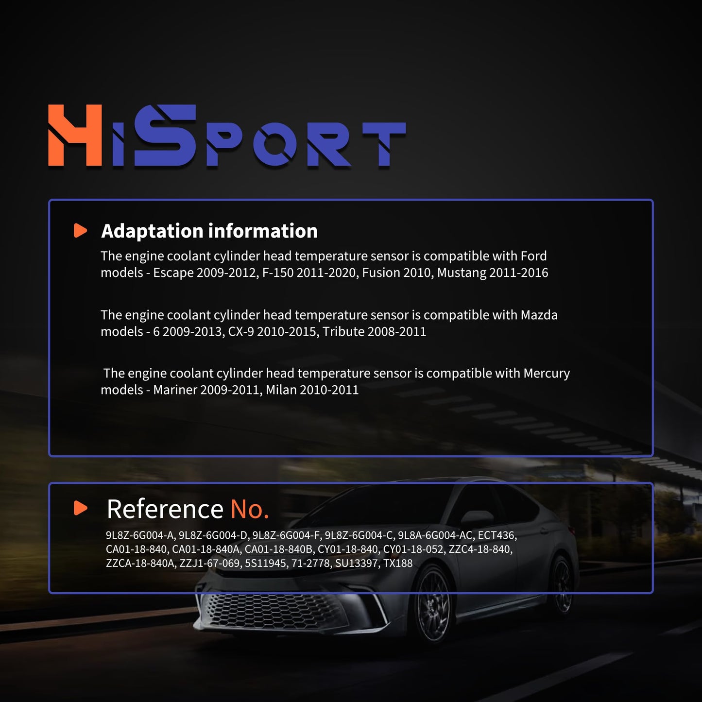 HiSport Engine Coolant Cylinder Head Temperature Sensor - Compatible with Ford Escape F-150 Mazda CX-9 Tribute Mercury Mariner Milan Replaces 9L8Z-6G004-F 9L8Z-6G004-A