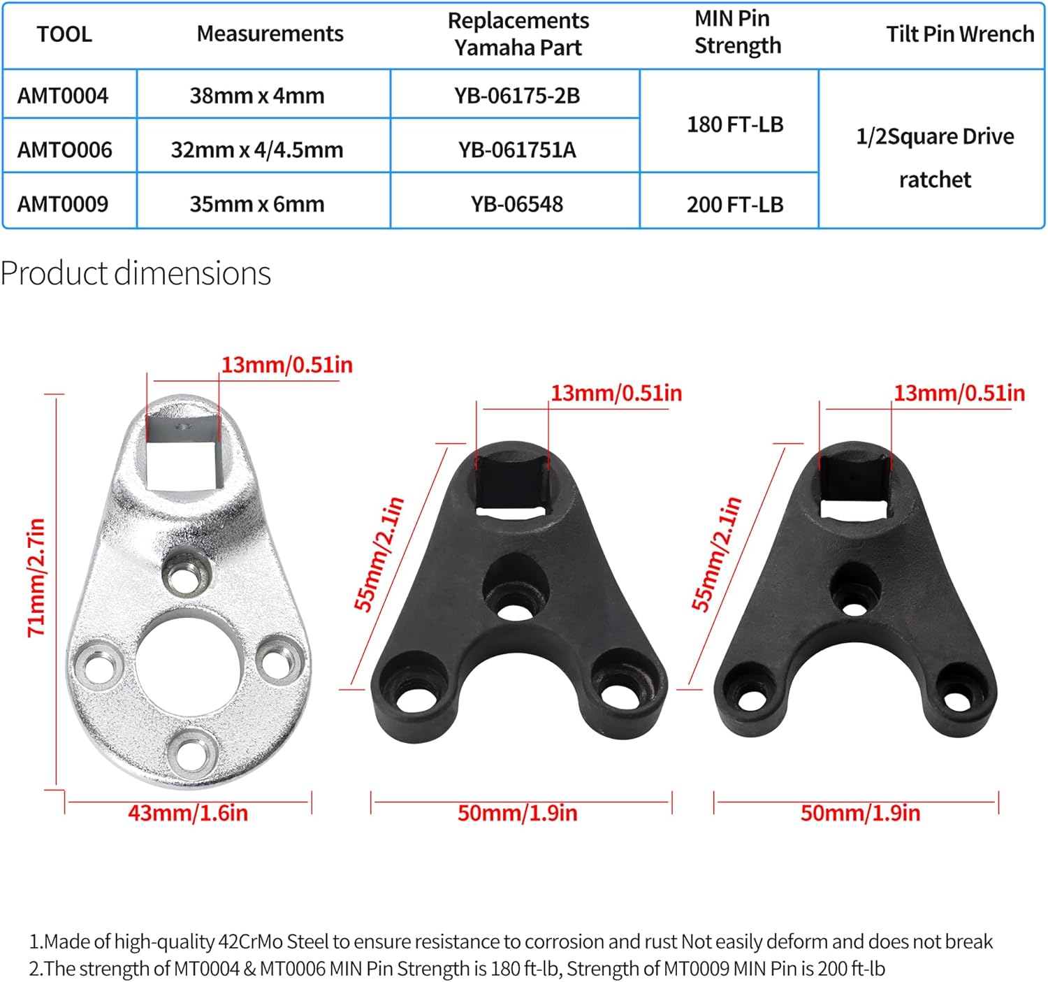 HiSport Outboard Trim Tilt Pin Wrench Tools Set Compatible with Yamaha Suzuki Johnson Evinrude Outboard MT0004 MT0006 MT0009