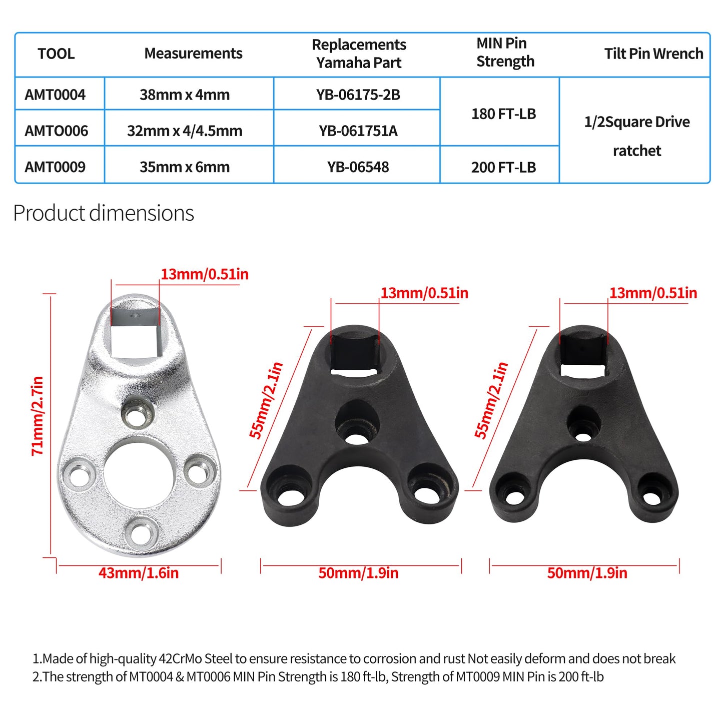 HiSport Outboard Trim Tilt Pin Wrench Tools Set MT0004 MT0006 MT0009 - Compatible with Yamaha Suzuki Johnson Evinrude Honda Outboard