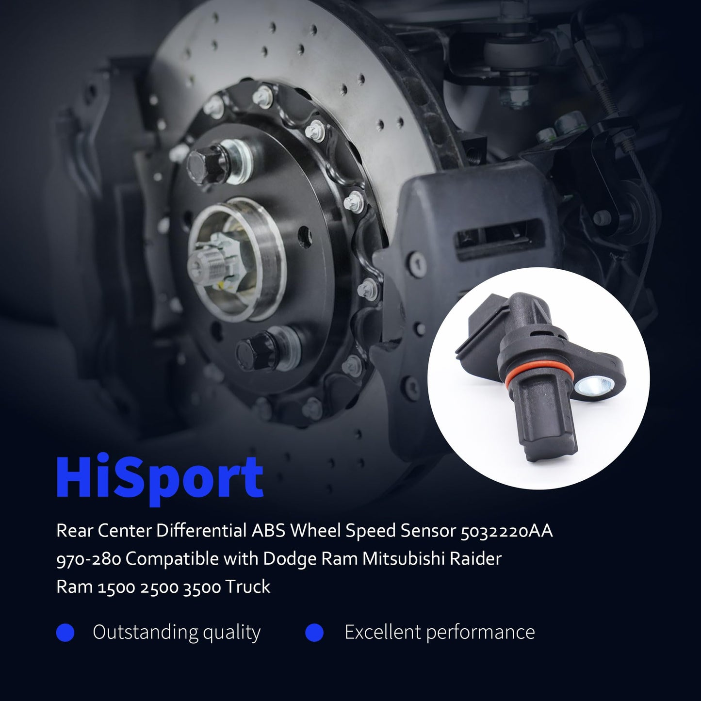HiSport Rear Center Differential ABS Wheel Speed Sensor 5032220AA 970-280 Compatible with Dodge Ram Mitsubishi Raider Ram 1500 2500 3500 Truck
