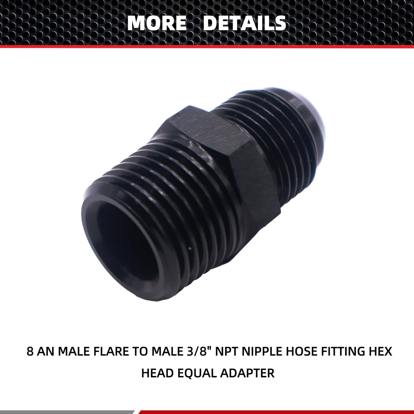 HiSport 8AN to 3/8 NPT Male Hose Fitting Adapter, Universal Aluminum Flare Male 8AN to 3/8'' NPT Union Fuel Oil Line Pipe Connector Black Anodized