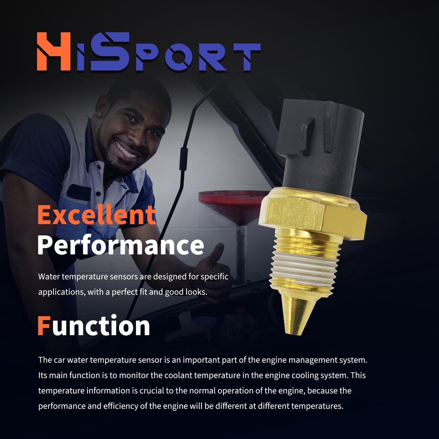 HiSport Engine Coolant Temperature Sensor - Compatible with Ford E-150 E-250 E-350 E-450 E-550 Lincoln Mark VIII Mercury Cougar Tracer Mystique Replaces 250791B020 ZZL018707 9U2Z12A648A