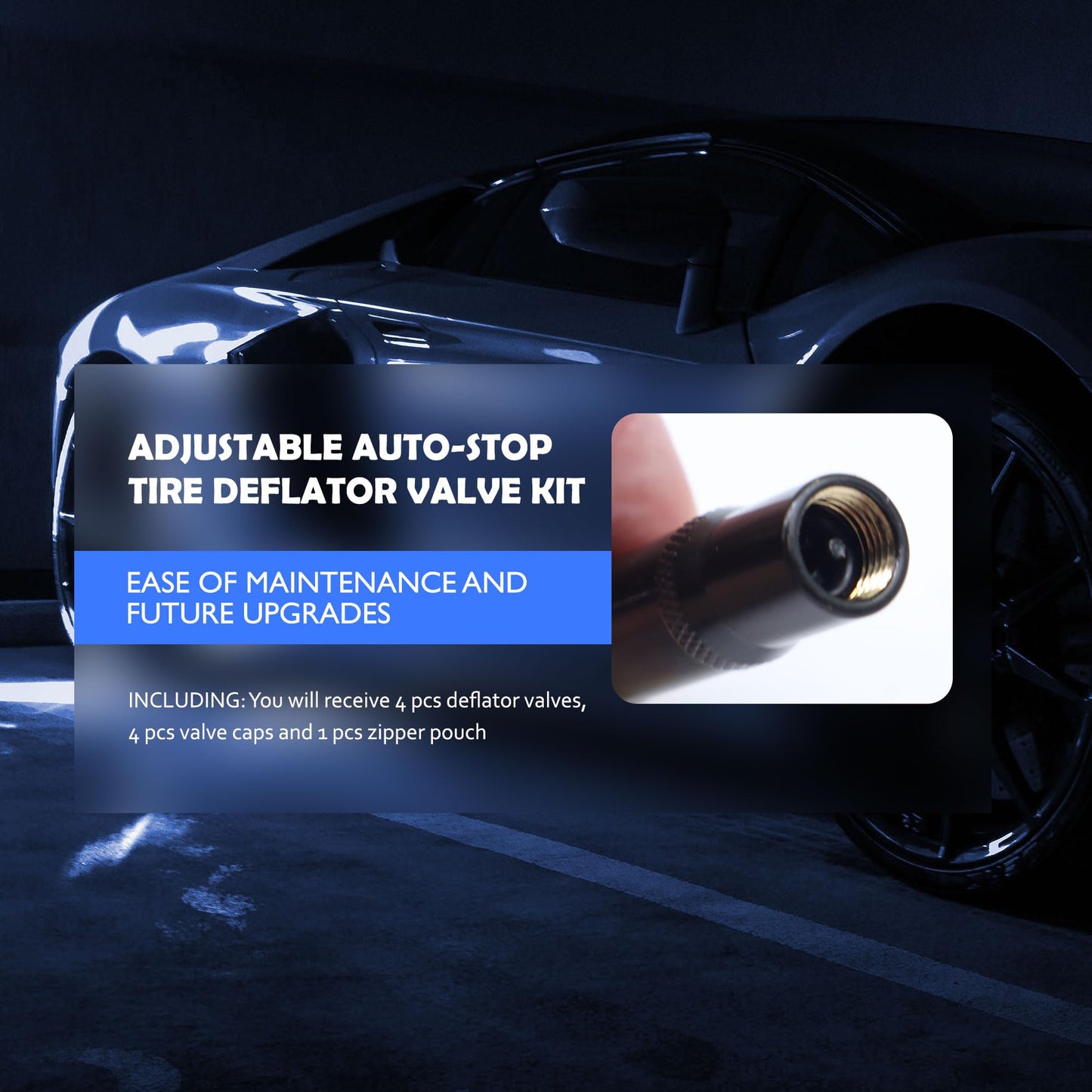 HiSport Adjustable Auto-Stop Tire Deflator Valve Kit - 4 Pcs 10-30 PSI Screw-on Tyre Air Down Tool for Offroad 4x4 Compatible with Jeeps Trucks, Motorcycles