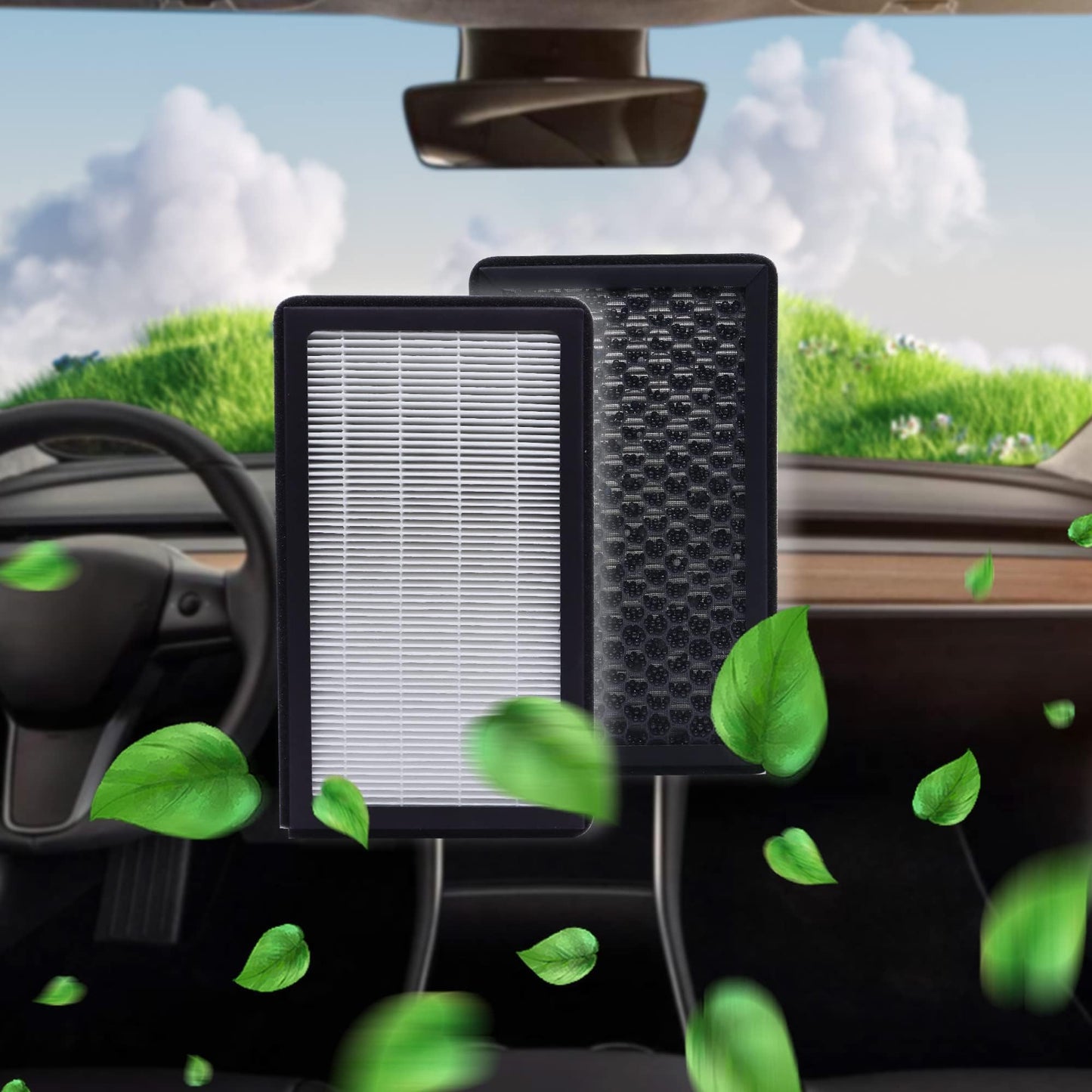 HiSport 2PACK Cabin Air Filters with Activated Carbon Dual layer Air Filter Compatible with Tesla Model Y Model 3 2016 2017 2018 2019 2020 2021 2022 2023 2024 2025