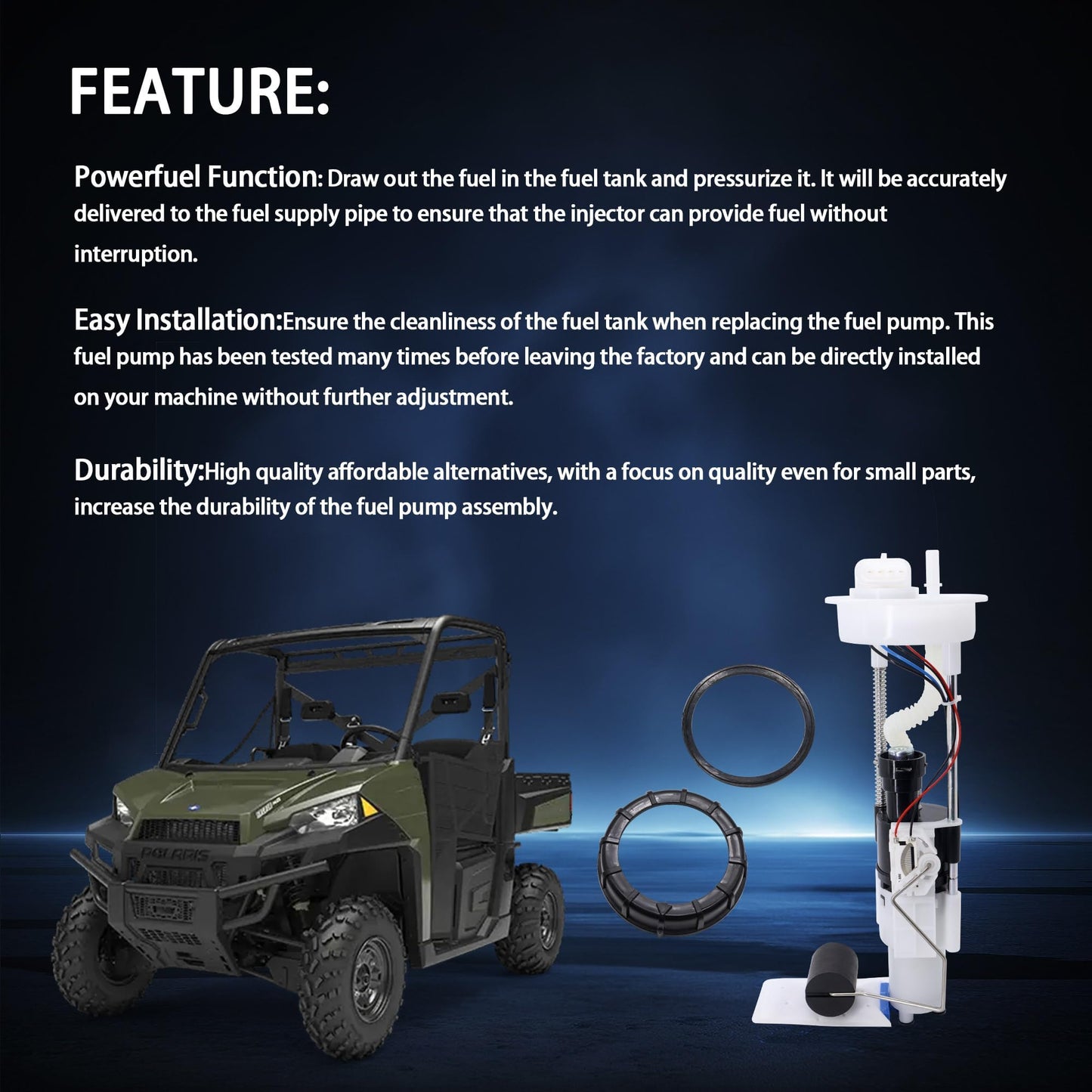 HiSport 47-1011 Fuel Pump Assembly Compatible with Polaris RZR 4 800 EPS, RZR 570 2011 2012 2013 2014