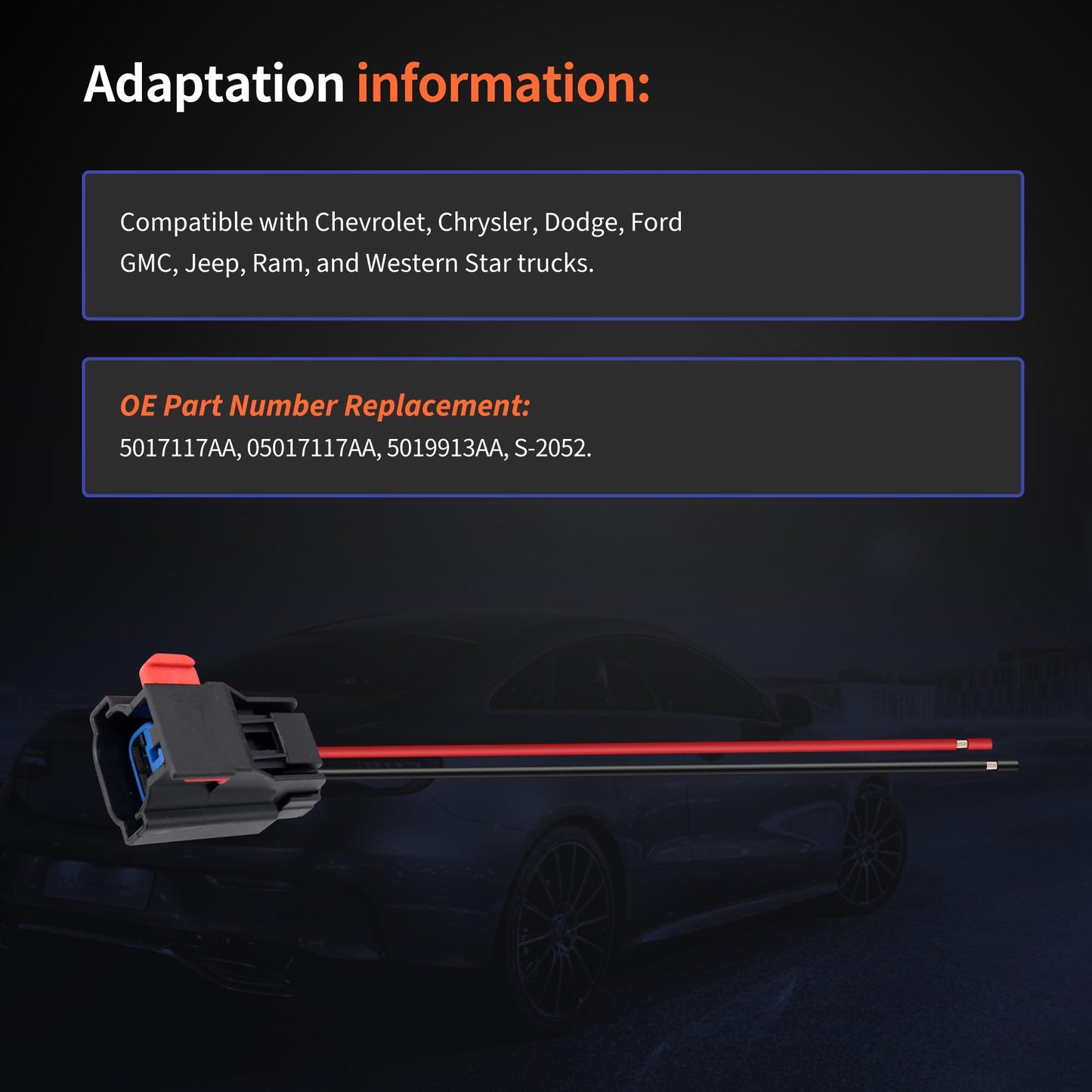 HiSport A/C Compressor Wiring Harnesses Connector Compatible with Chevrolet Chrysler Dodge Ford GMC Jeep Ram Western 5017117AA 5019913AA S-2052