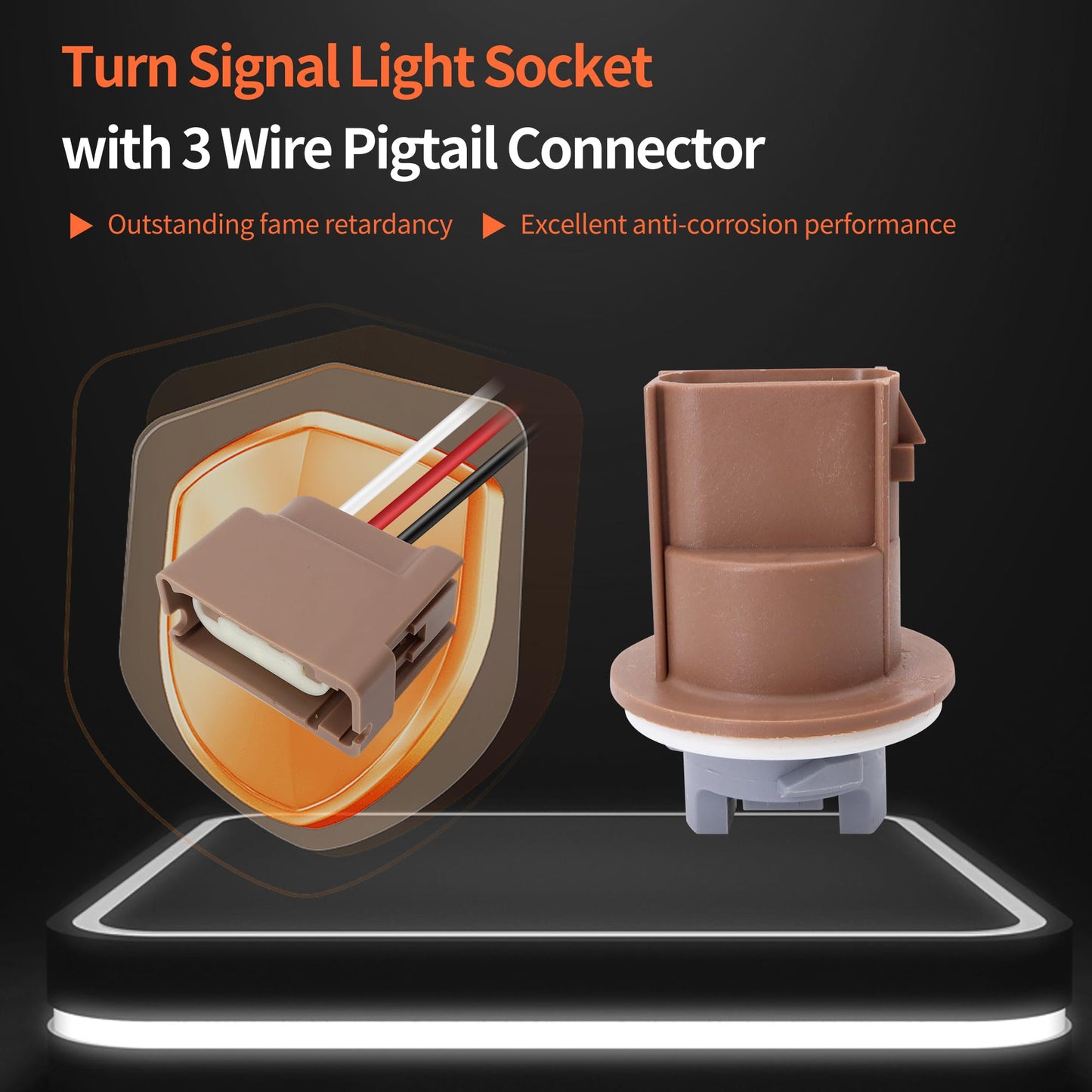 HiSport 2U5Z13411SA Turn Signal Light Socket with 3 Wire Pigtail Connector Compatible with Ford Lincoln Mercury Mazda YF1Z13411CA, 2 Sets