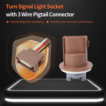 HiSport 2U5Z13411SA Turn Signal Light Socket with 3 Wire Pigtail Connector Compatible with Ford Lincoln Mercury Mazda YF1Z13411CA, 2 Sets