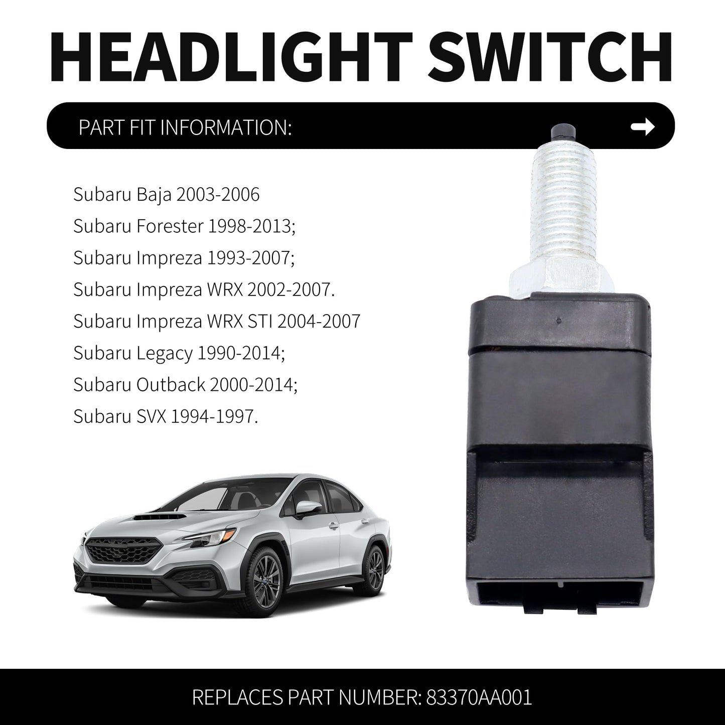 HiSport 83370AA001 Brake Light Stop Lamp Switch - Compatible with Subaru Crosstrek Forester Impreza Legacy Outback Tribeca Baja SVX STI WRX 1990-2014