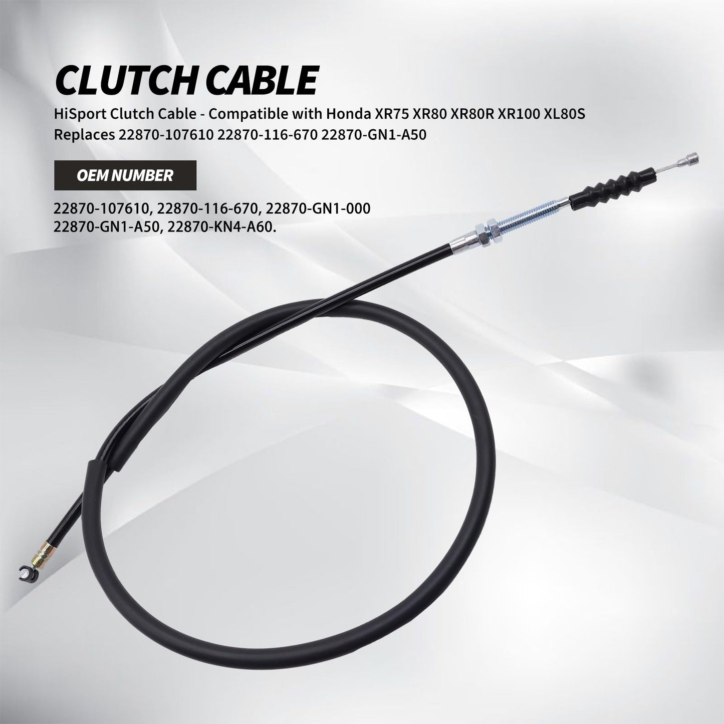 HiSport Clutch Cable - Compatible with Honda XR75 XR80 XR80R XR100 XL80S Replaces 22870-107610 22870-116-670 22870-GN1-A50