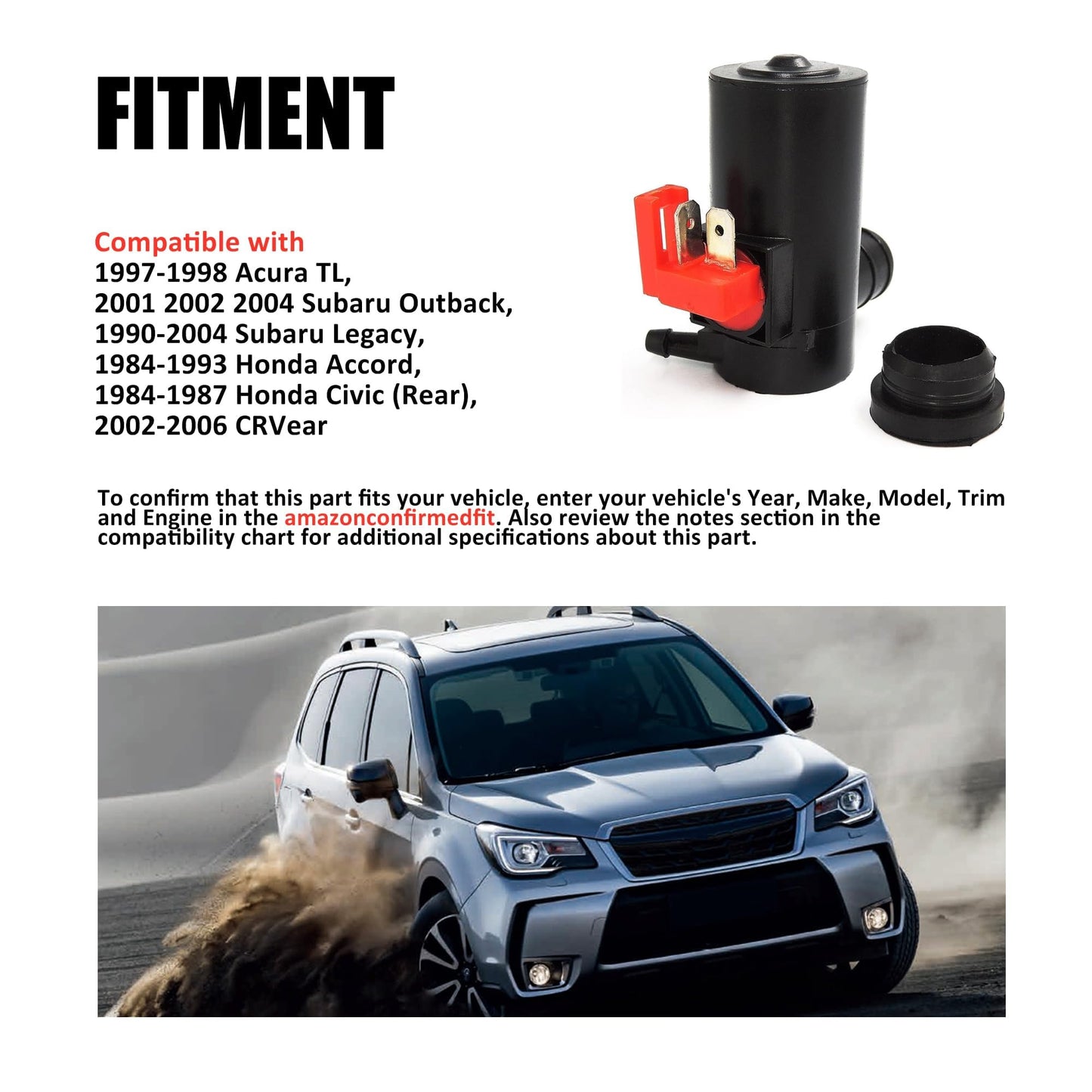 HiSport Windshield Washer Pump 38512-SA5-013 with Grommet - Compatible with Acura TL Subaru Outback Subaru Legacy Honda Accord Honda Civic CRVear 1984-2006 - Replaces 76806-SE3-G02 86611-AA010