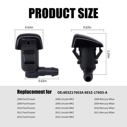 HiSport 8E5Z-17603-A Windshield Washer Nozzle - Compatible with Ford Fusion Lincoln MKZ 2008 2009 2010 2011 2012 Mercury Milan 2008 2009 2010 2011 - (Two Side)