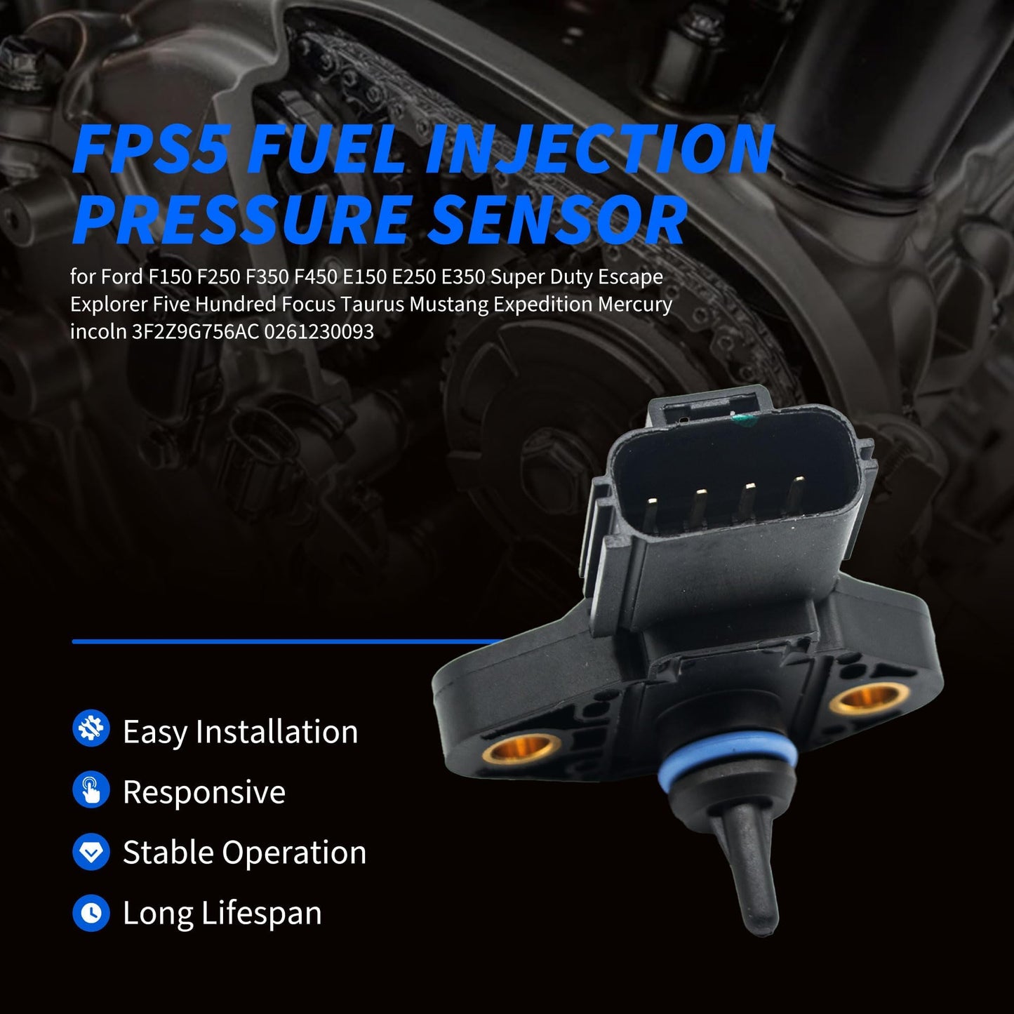 HiSport 0261230093 Fuel Injection Pressure Sensor Compatible with Ford Crown Victoria E-150 E-250 E-350 E-450 Escape F-250 F-350 F-450 Super Duty Lincoln Mark LT Mazda Tribute Mercury Marine