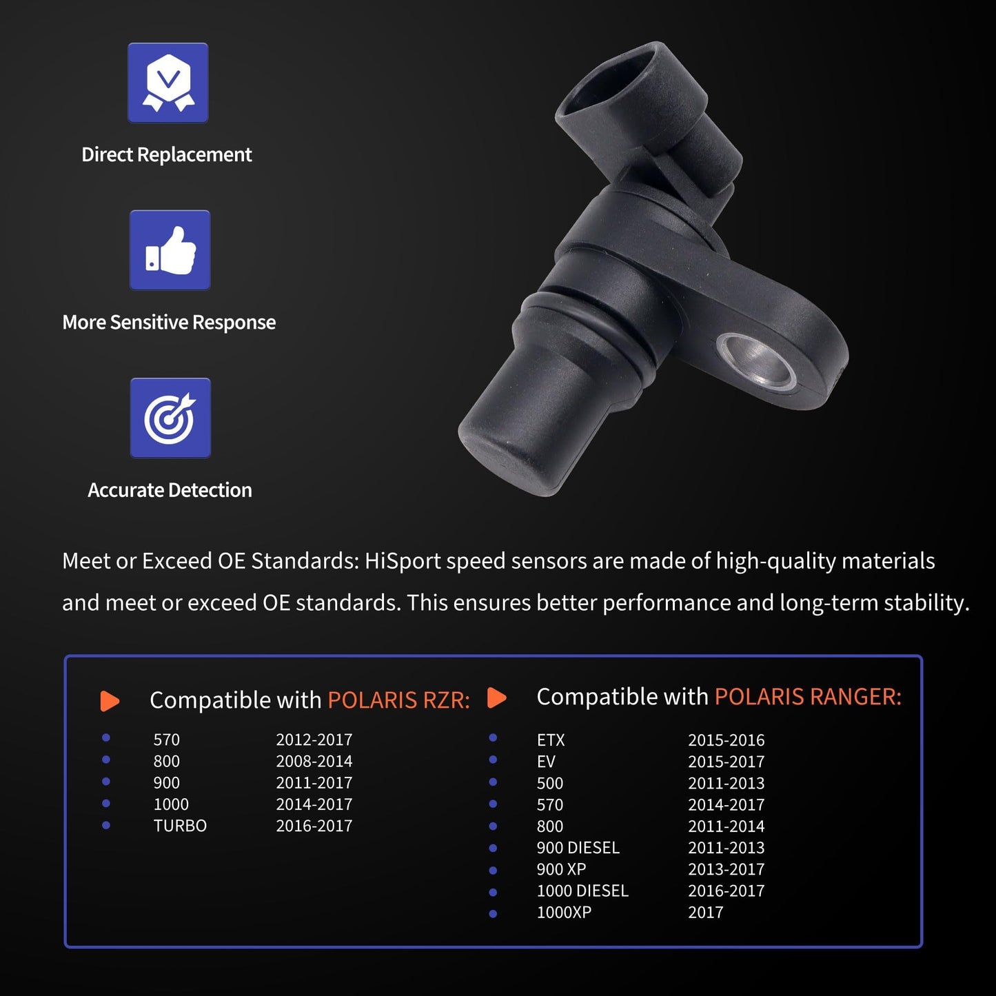 HiSport Transmission Speed Sensor - Compatible with Polaris RZR 570 800 900 1000 Turbo Replaces 4012167 4013908 3234299 3234508